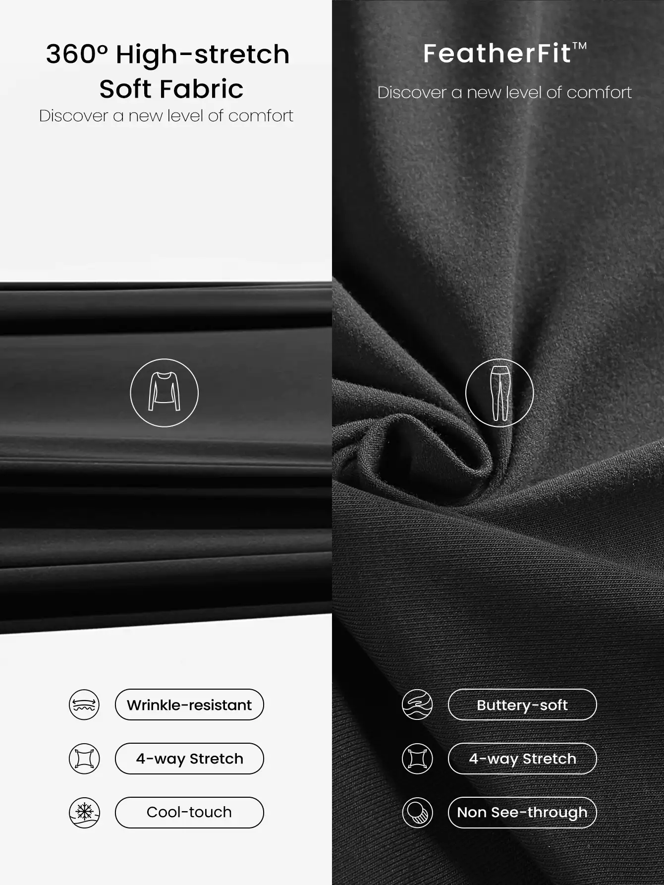 GLOWMODE FeatherFit™ PulseFit 柔软弹力吸汗修身长袖上衣和紧身裤套装低冲击瑜伽普拉提工作室日常运动服 - 黑色 - 查看 5