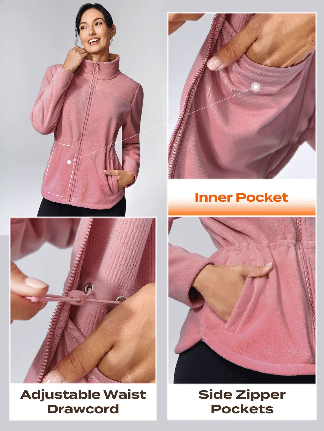 GLOWMODE Thin Polar Fleece Hooded Jacket Warm - Dusty Pink - View 4