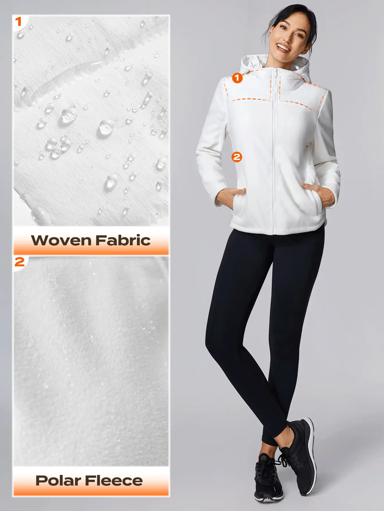 GLOWMODE Thin Polar Fleece Hooded Jacket Warm Fall Winter - White - View 6