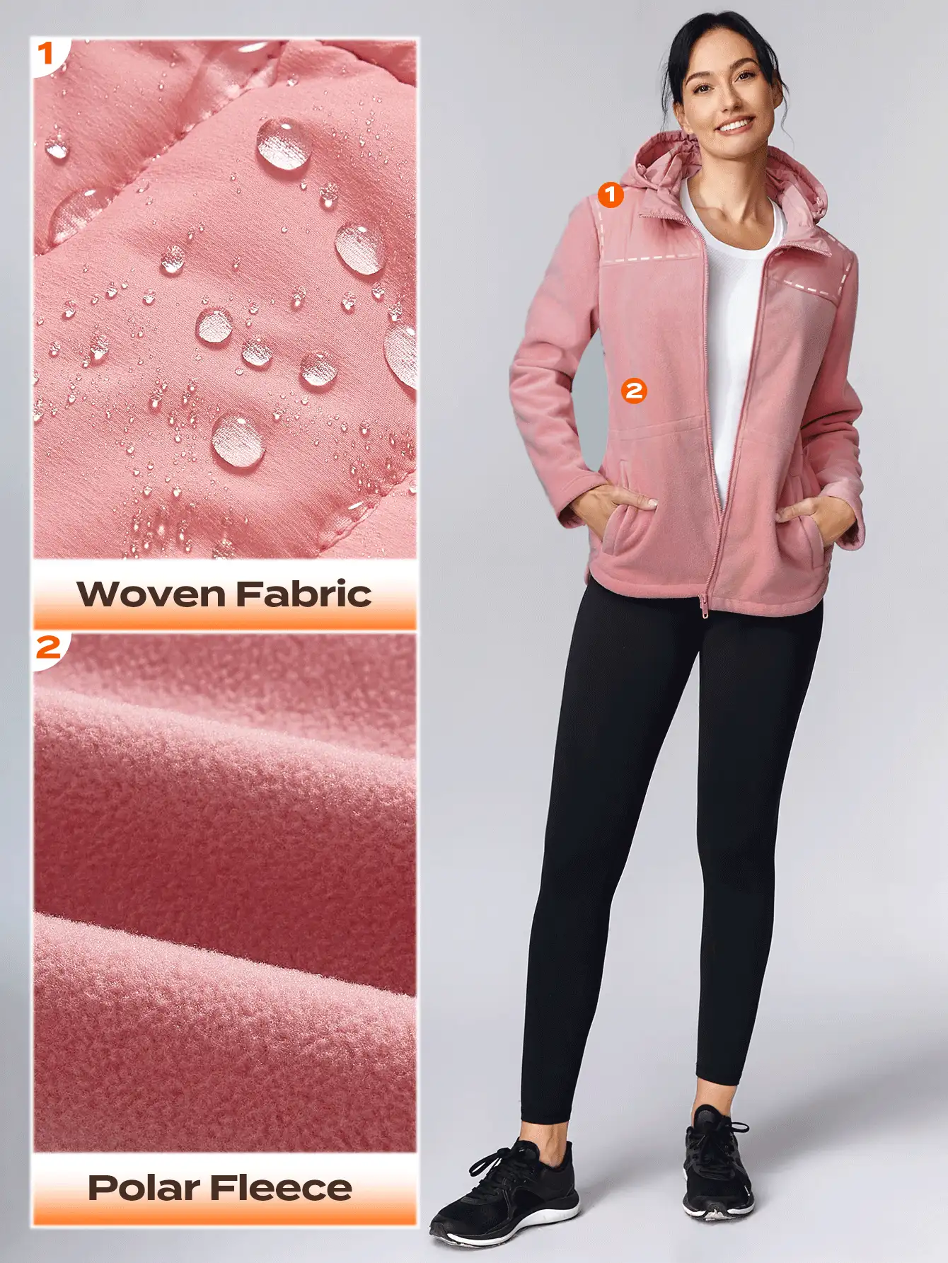 GLOWMODE Thin Polar Fleece Hooded Jacket Warm - Dusty Pink - View 5