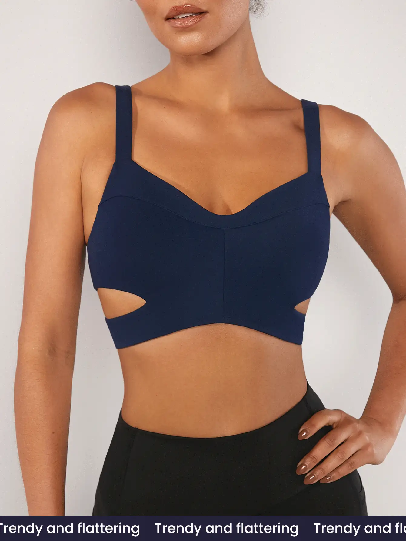 GLOWMODE FeatherFit™ Cut-Out Backless Crush Sports Bra - Navy Blue - View 2