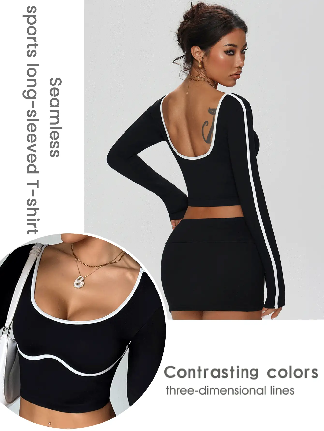 Dewbera Áo thun thể thao tập yoga co giãn cao không đường may - màu đen - Xem 2