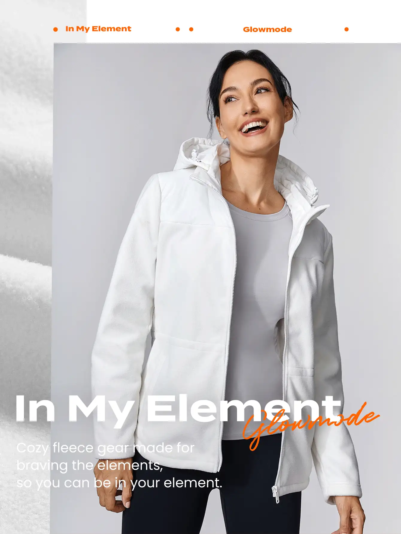 GLOWMODE Thin Polar Fleece Hooded Jacket Warm Fall Winter - White - View 7