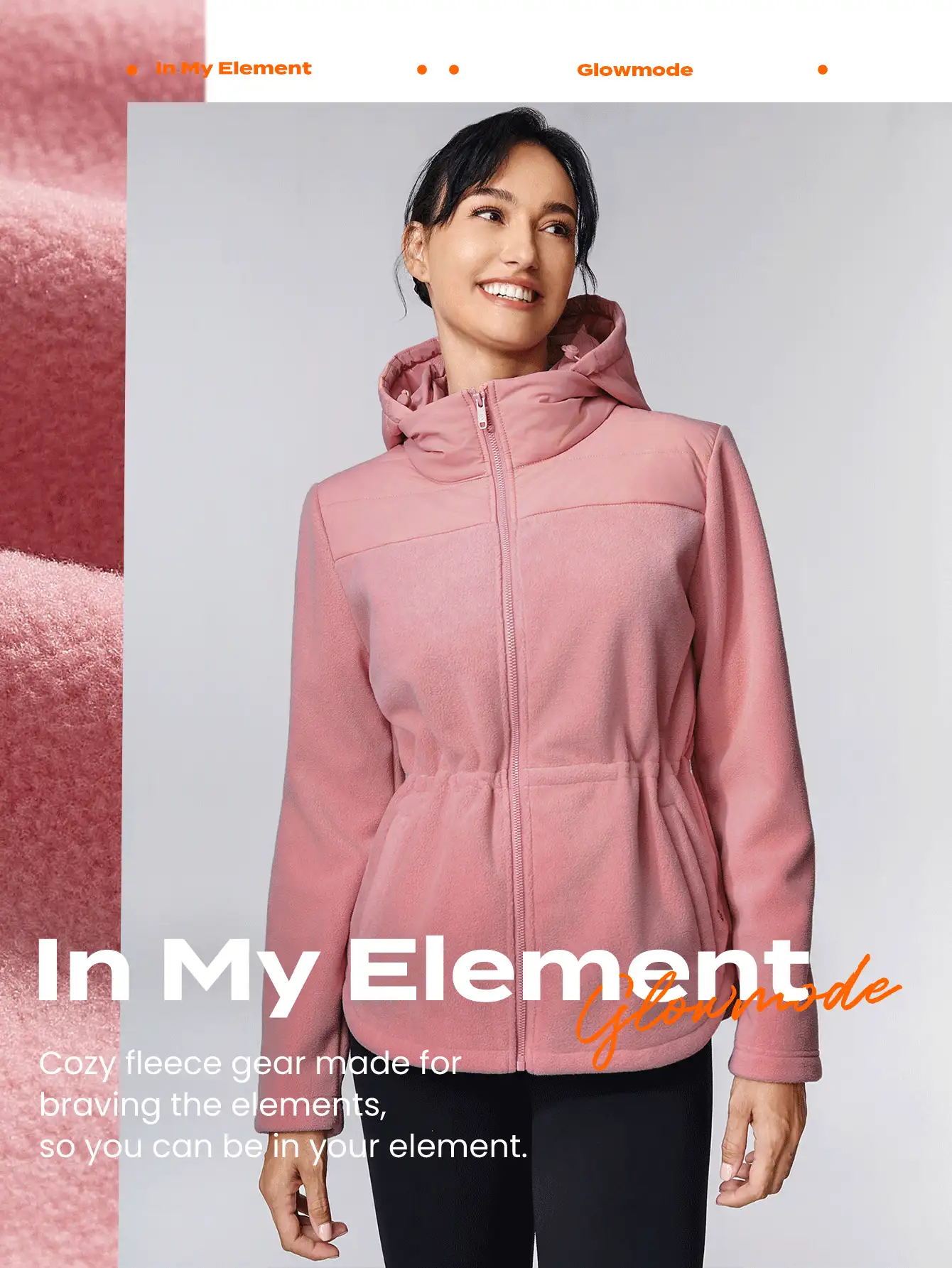 GLOWMODE Thin Polar Fleece Hooded Jacket Warm - Dusty Pink - View 7