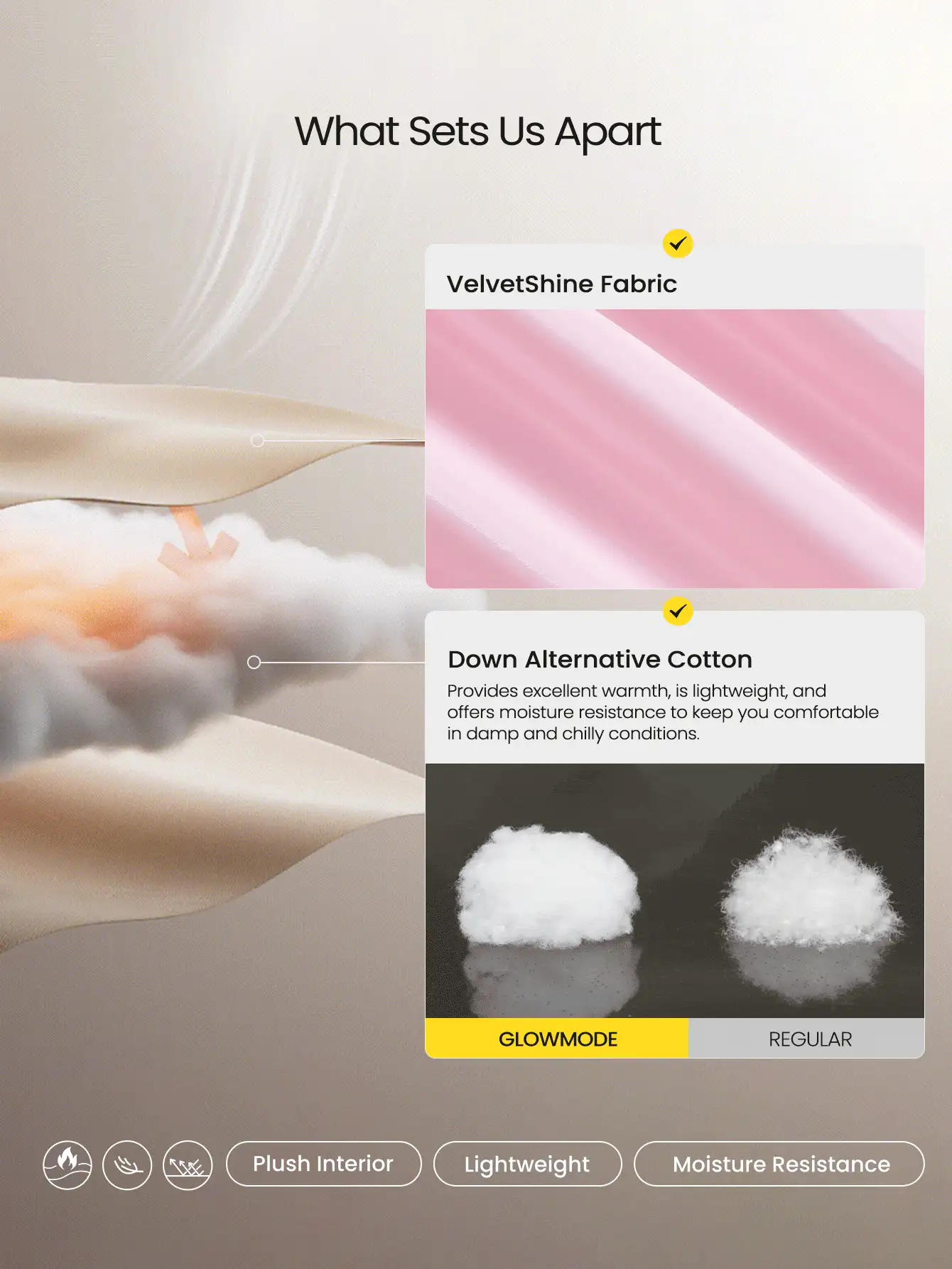 GLOWMODE 时尚温暖寒冷粉碎闪亮哑光饰面防风领口袖口拉链口袋短款羽绒夹克秋冬户外滑雪日常休闲装 - 白色 - 查看 3