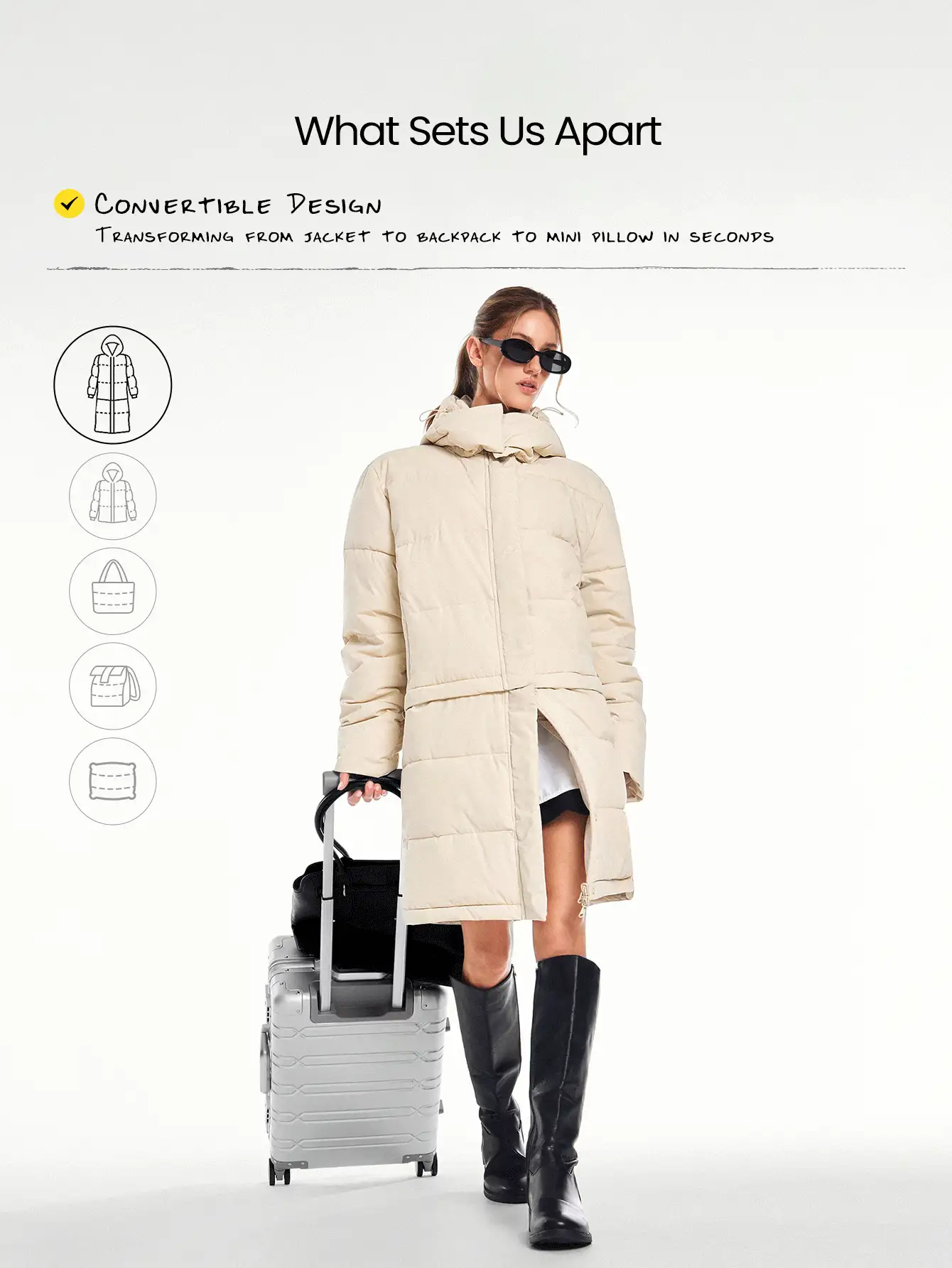 Chaqueta versátil de 8 en 1 con forma flexible, suave, ligera, cálida, resistente al agua y a prueba de plumas, con ojales para el pulgar, para otoño, invierno, uso al aire libre y diario casual