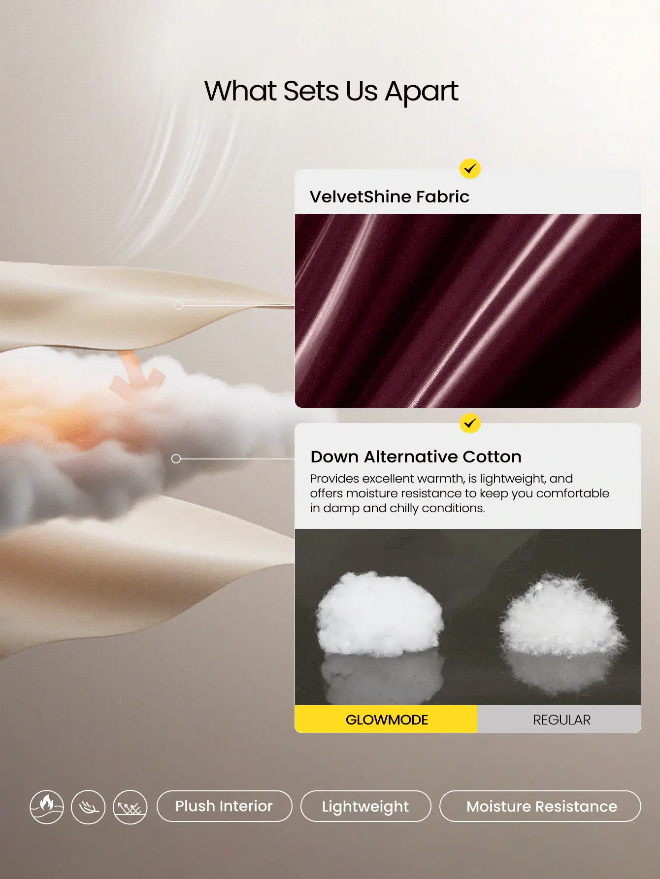 GLOWMODE 时尚温暖舒适光泽拉链按扣闭合松紧袖口腰长可拆卸兜帽羽绒背心秋冬户外日常休闲装 - 酒紅色 - 查看 3