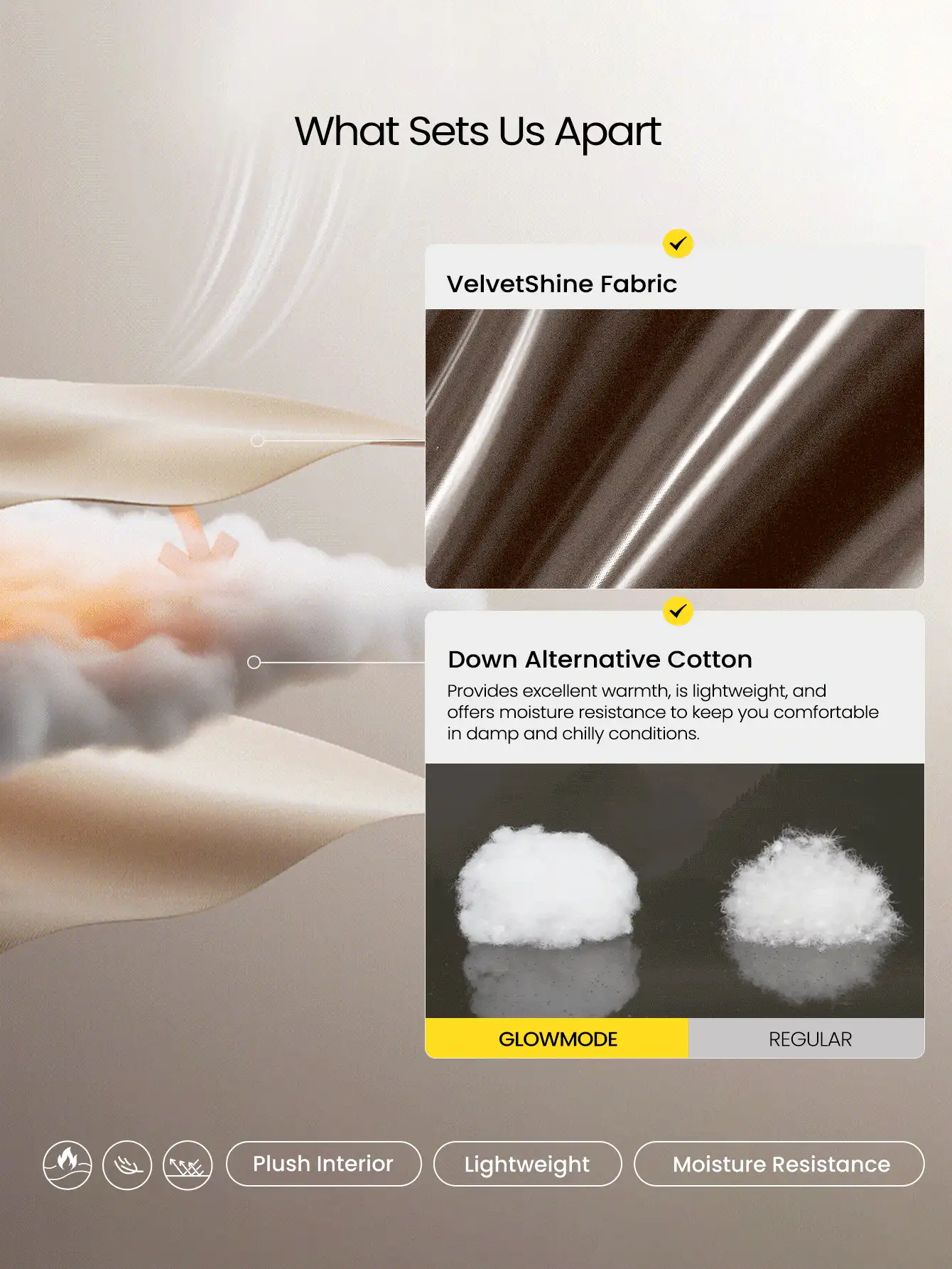 GLOWMODE Kurtka puchowa Chic In Warmth Shine Down Glossy Soft Cozy Zapięcie na zatrzaski Ściągacz u dołu Długość do talii Odpinany kaptur Kurtka puchowa Jesień Zima Na zewnątrz Codzienny strój na co dzień