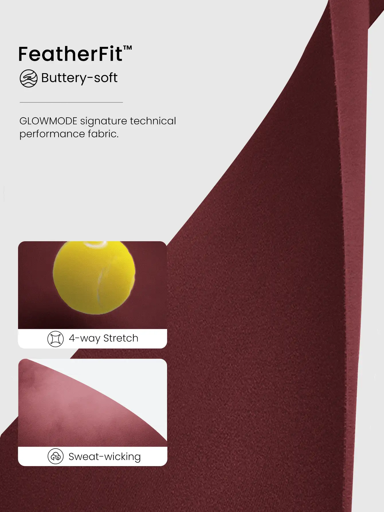 GLOWMODE FeatherFit™ Warm-Up Sweat-Wicking Stretchy Non-Slip Grips Headband Yoga Pilates Gym Workout Training Daily Active Wear - Burgundy - View 5