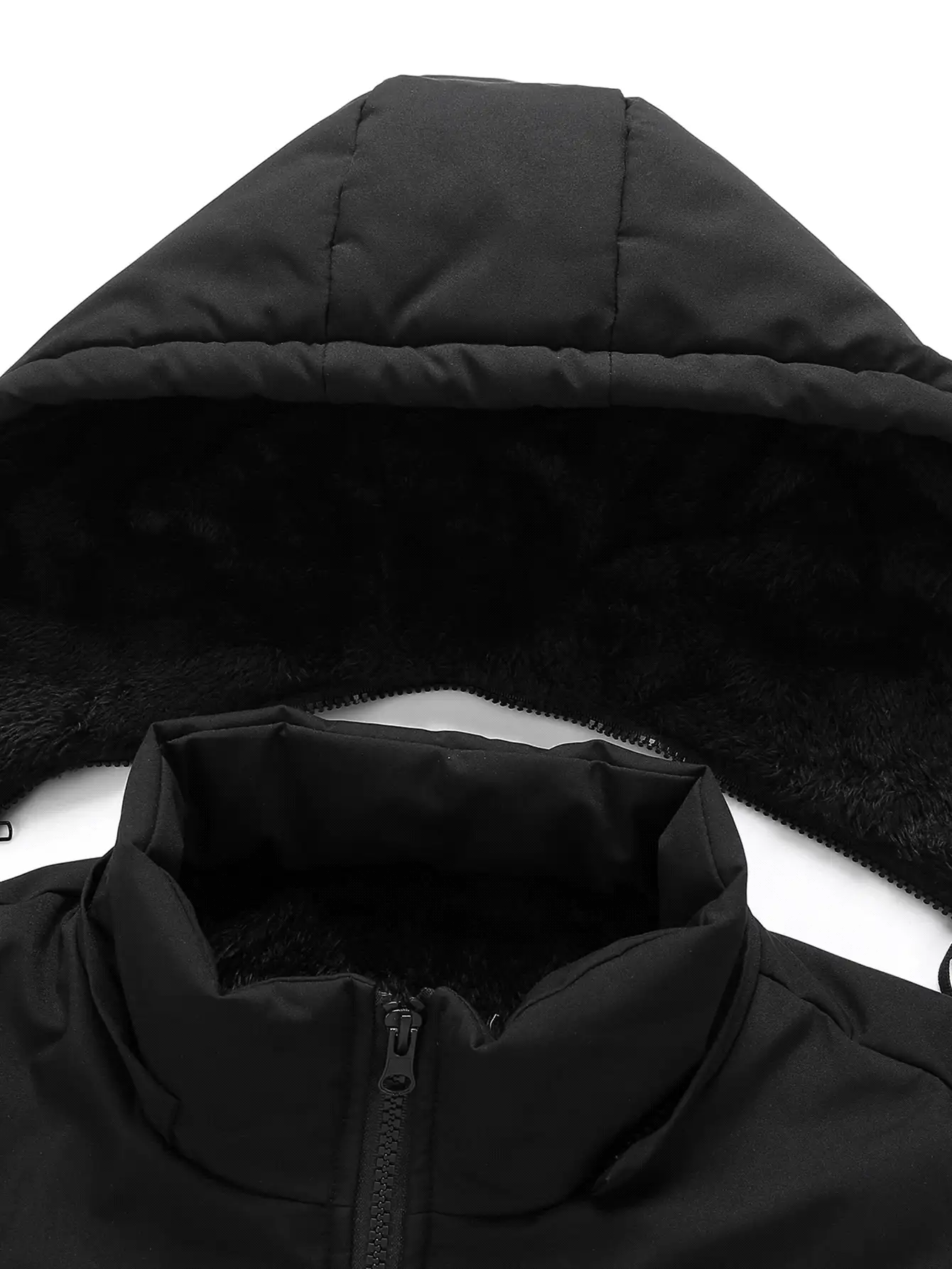 Manfinity Homme 男士加大码保暖连帽长袖拉链羽绒服，冬季男士外套，男士羽绒服，男士冬装外套 - 黑色 - 查看 6