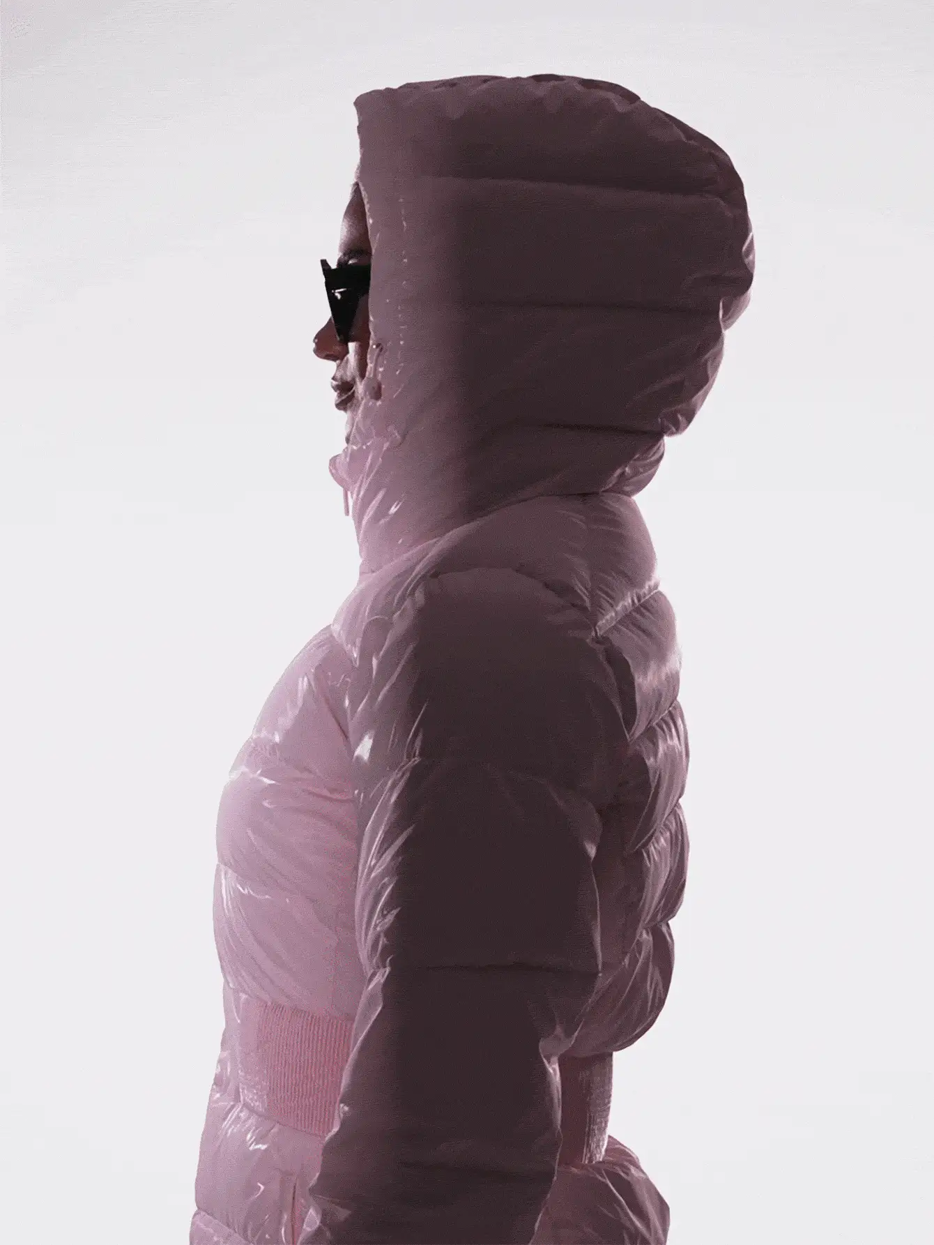 GLOWMODE VelvetShine Soft Lightweight Glossy Warm Water-Repellent Wide Elastic Waistband Adjustable Drawstring Hem Hood Down-Proof Slim-Fit Hooded Full-Zip Puffer Jacket Autumn Winter Outdoor Daily Casual - 淺粉色 - 查看 2