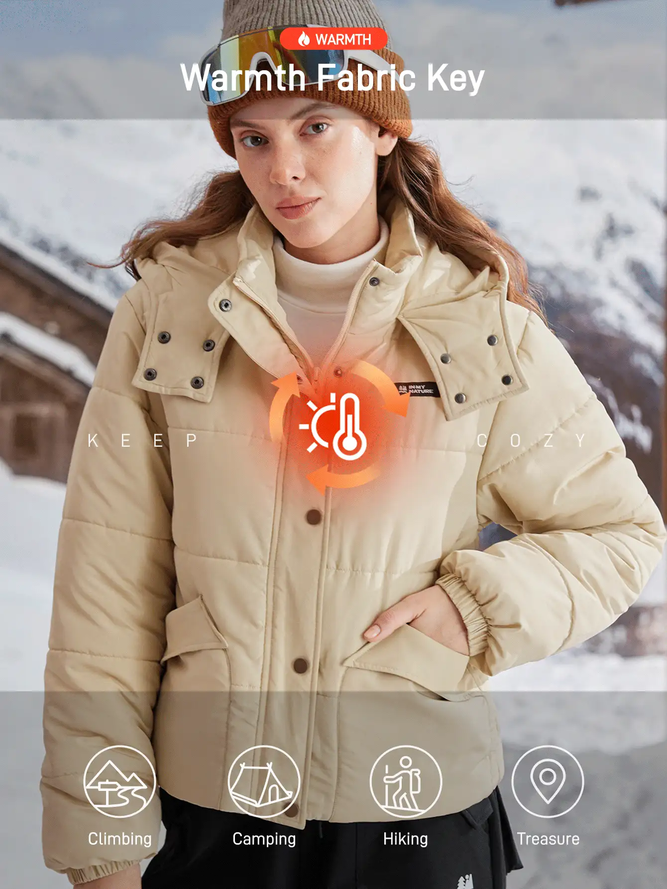 In My Nature Vadderad vinterjacka för utomhusbruk, dam med huva
