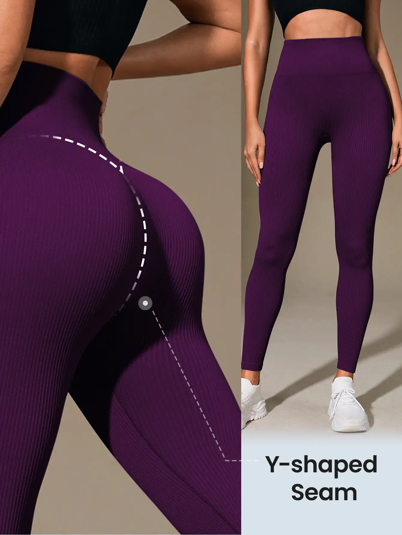 Seamluxe SHEIN Sport High Waisted Ribbed Seamless Slim Leggings For Women - Cloud Soft Second-Skin Softness Quick-Drying Breathable 4-Way Stretch Legging For Running Cycling Yoga Pickleball Exercize Casual,Black Gym Clothes Legging - Purple - View 7