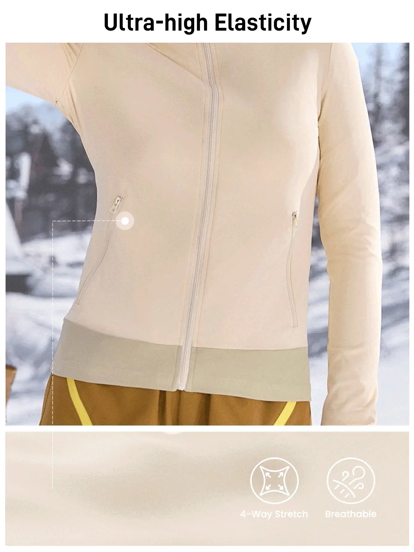 Menodora SHEIN Sport Menodora SHEIN Sport Nature Hike 女款弹力亲肤户外运动骑行夹克,秋冬款 - 杏色 - 查看 2