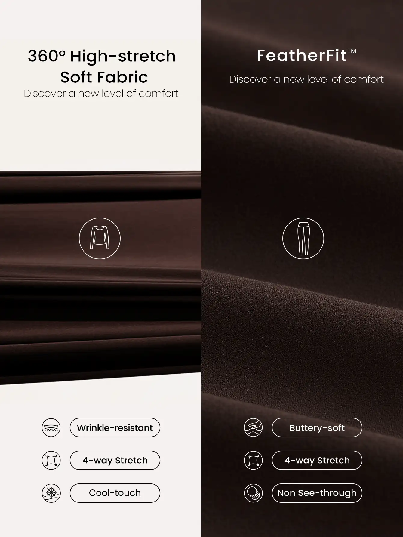 GLOWMODE FeatherFit™ FlexFlow 柔软弹力吸汗修身短袖圆领T恤及口袋骑行短裤套装，适合低强度瑜伽、普拉提、舞蹈工作室及日常运动穿着 - 棕色 - 查看 8