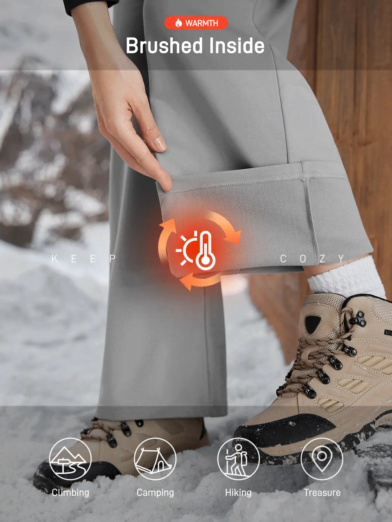 In My Nature 女式宽松休闲户外运动裤，带口袋，秋冬 - 灰色 - 查看 2