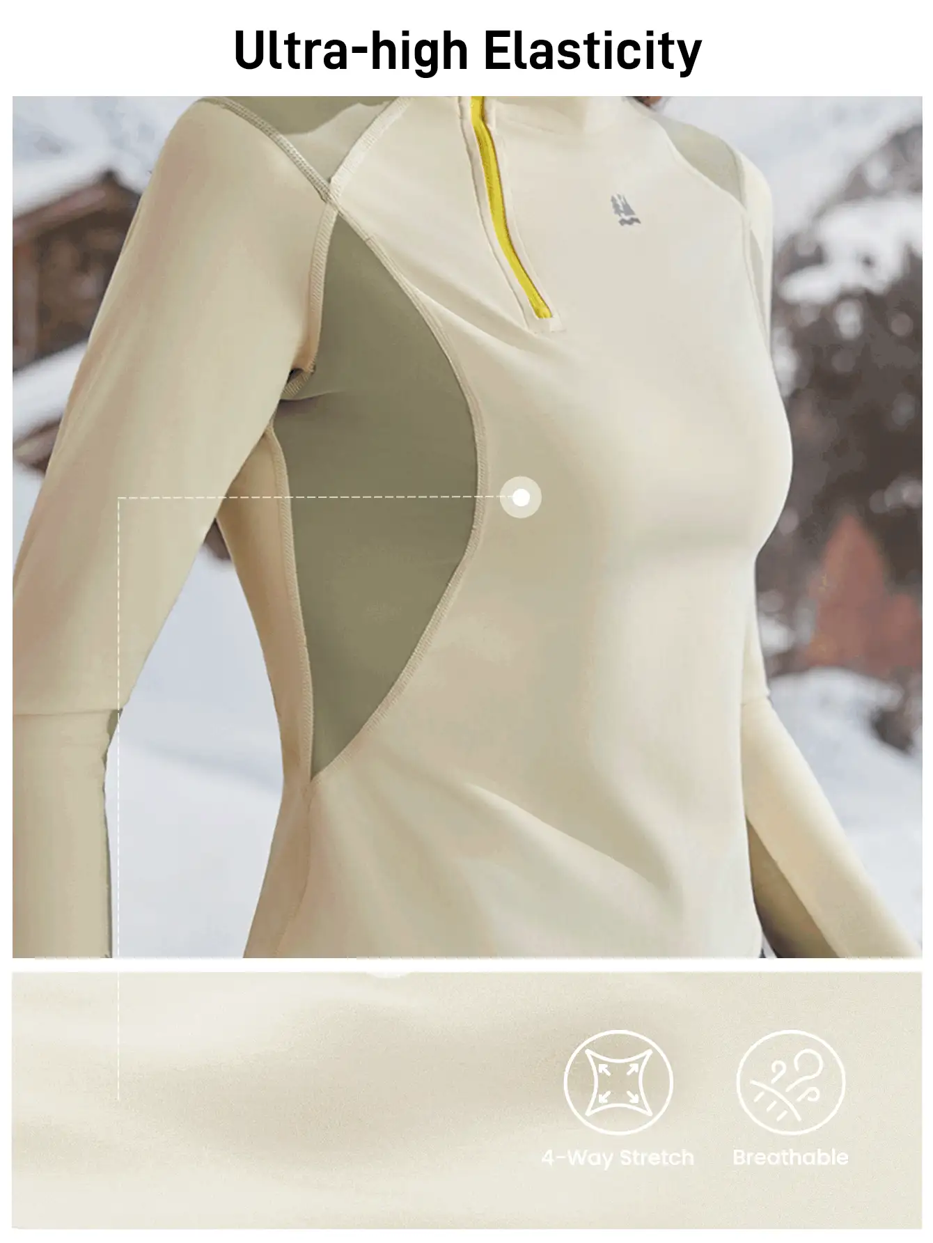 In My Nature Nature Hike 女士户外高领T恤衫/上衣，弹性亲肤，秋冬季 - 黃色 - 查看 2