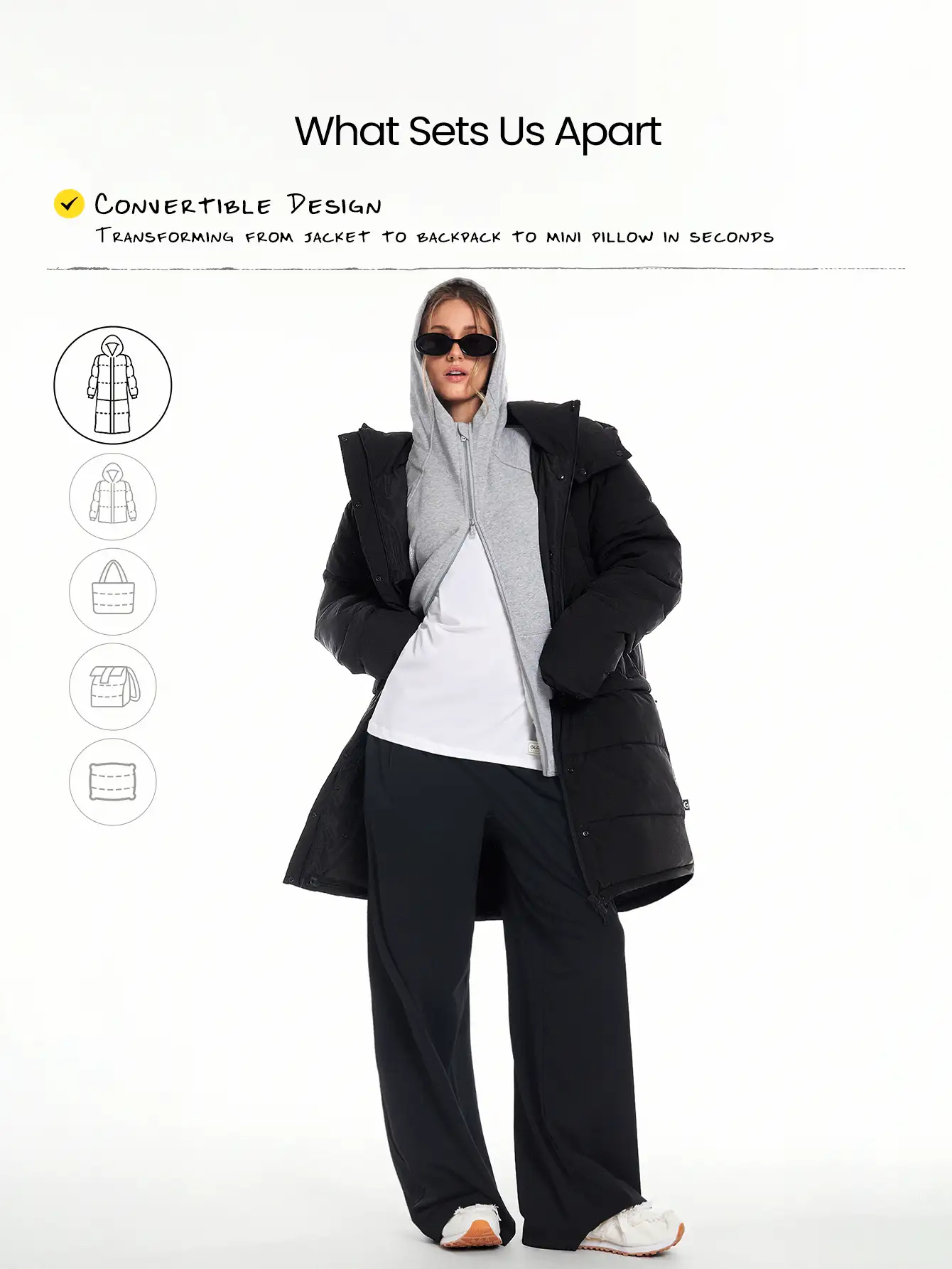 GLOWMODE Flex Form 柔软轻便保暖防寒防水防羽绒拇指孔 8 合 1 多功能夹克秋冬户外日常休闲 - 黑色 - 查看 2