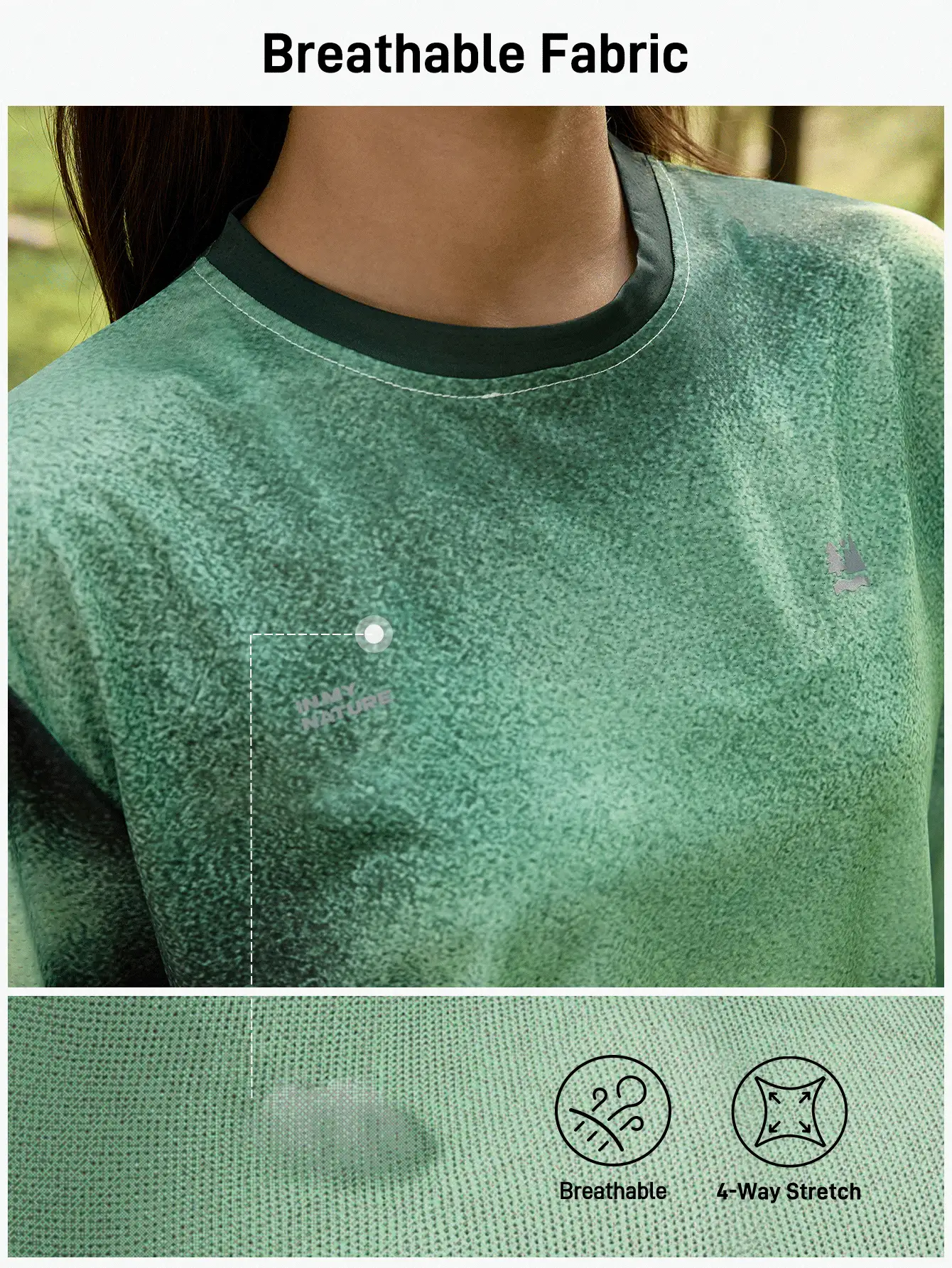 In My Nature 女士扎染圆领长袖户外T恤，自然绿