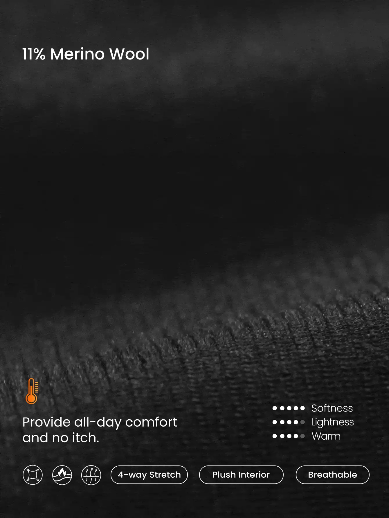 GLOWMODE 别致温暖系列 Swift 温暖羊毛混纺柔软舒适臀部长度隐藏拉链口袋拇指孔圆领长袖上衣秋冬户外日常休闲装 - 黑色 - 查看 6