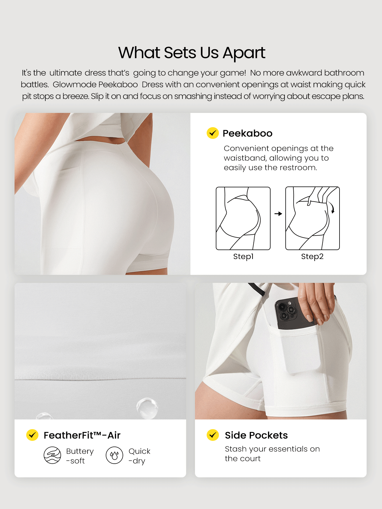 GLOWMODE Quick-Dry Adjustable Spaghetti Strap Contrast Color A-Line Dress Low Impact Tennis Golf Pickleball Daily Casual Wear - White - View 2