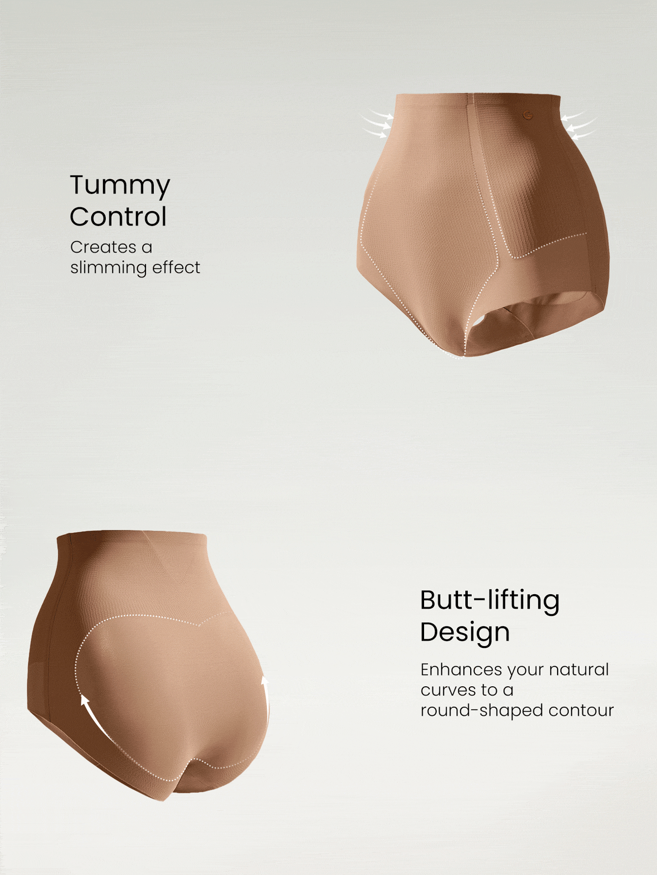 GLOWMODE 1 Pack Sculpt Fit High-Rise Waist Tummy Control Butt-Lifting Shapewear Coverage Underwear Daily Casual - Brown - View 4