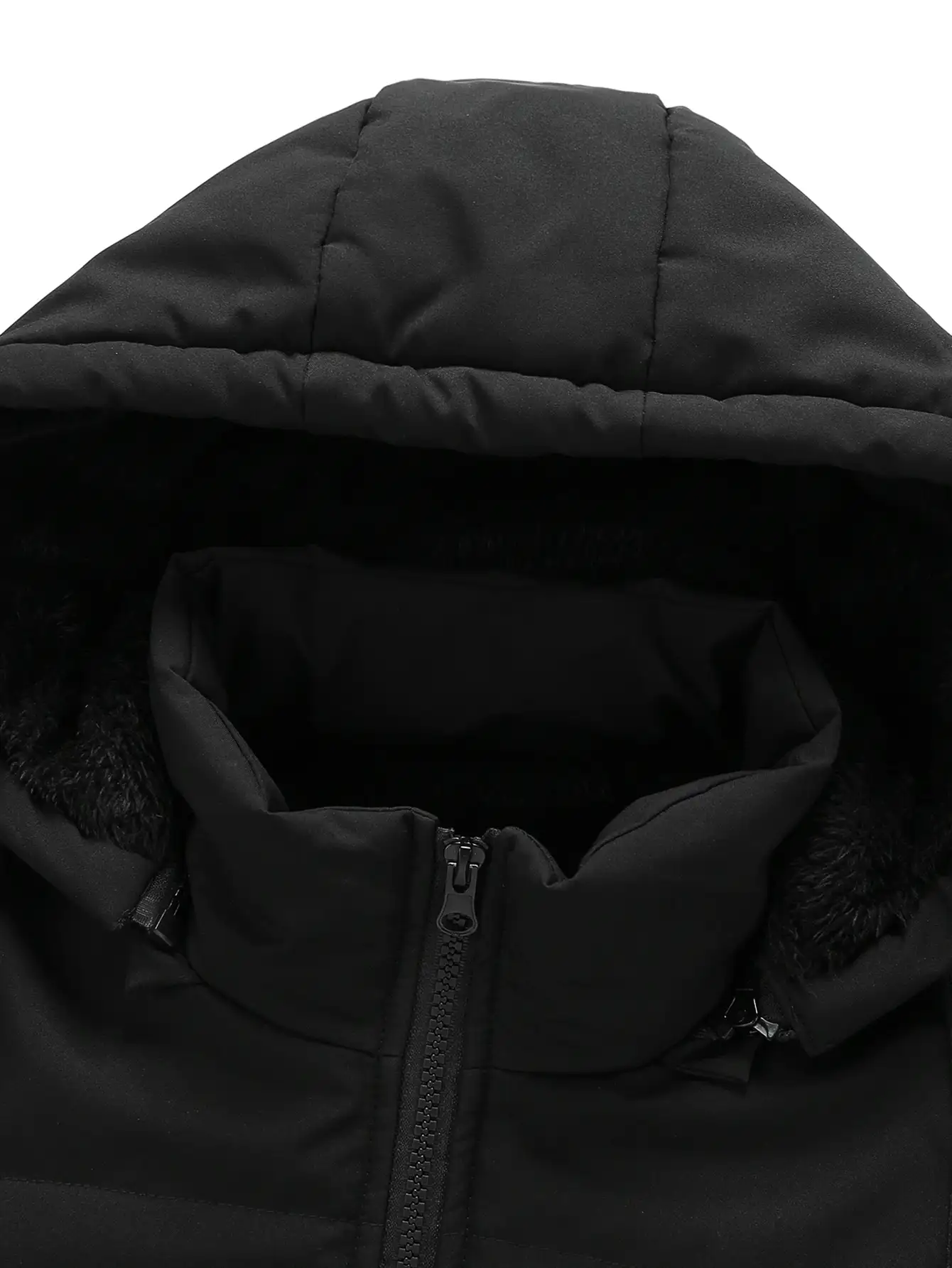 Manfinity Homme Abrigo con capucha con cremallera y acolchado para hombres de talla grande, cálido para el invierno, con forro térmico - Negro - Ver 4