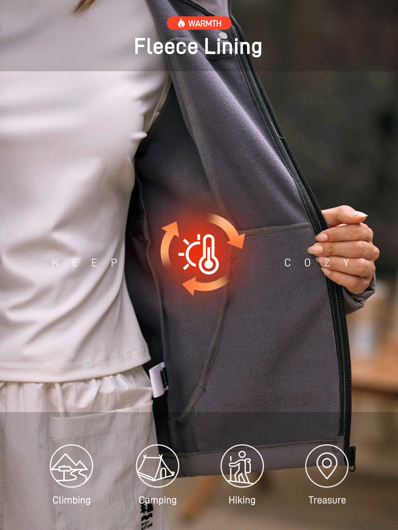 In My Nature 女士纯色连帽休闲户外防风外套 - 灰色 - 查看 4