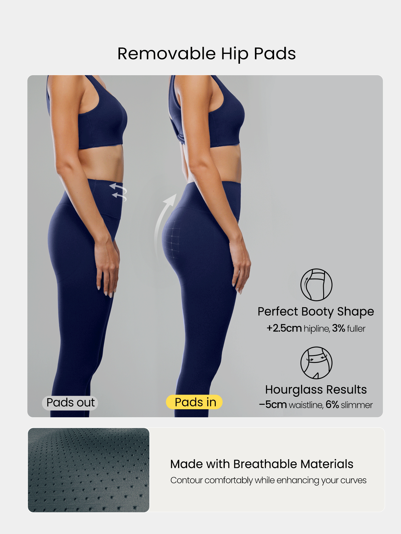 GLOWMODE 24" FeatherFit™ BounceLift Shape It Up Booty Boosting Shaping Removable Butt Pads No Front Seam Insta Cinch Tummy Control Leggings Low-Impact Yoga Pilates Barre Studio Daily Casual Wear - Dark Blue - 查看 4