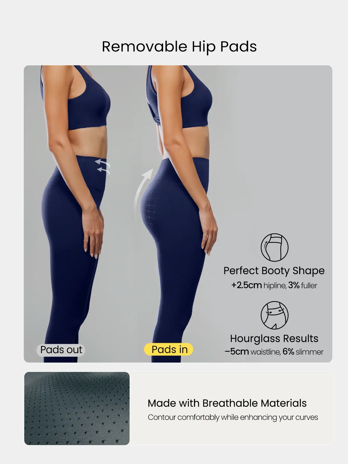 GLOWMODE 24" FeatherFit™ BounceLift Shape It Up Booty Boosting Shaping Removable Butt Pads No Front Seam Insta Cinch Tummy Control Leggings Low-Impact Yoga Pilates Barre Studio Daily Casual Wear - Dark Blue - 查看 4