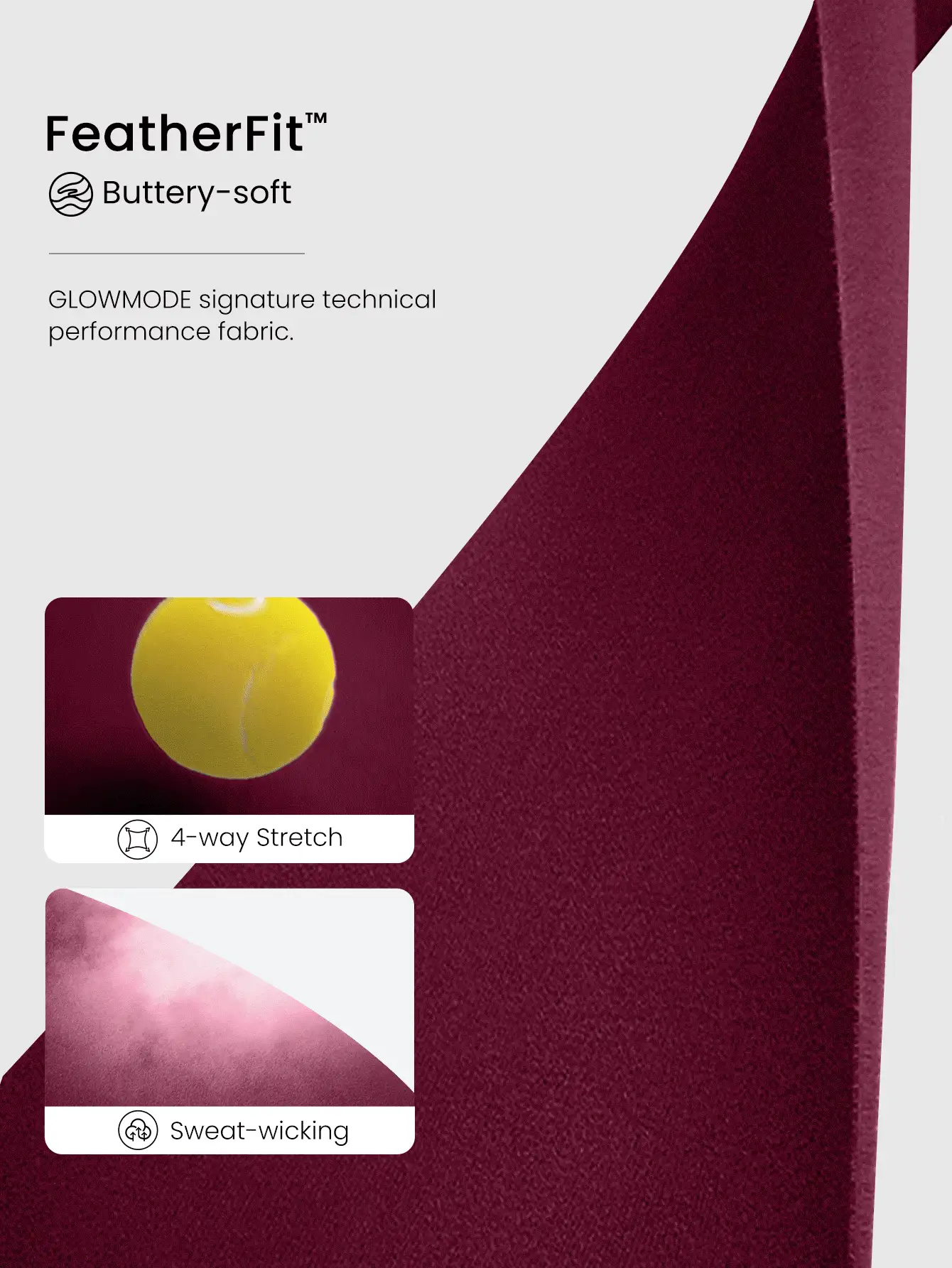 GLOWMODE 24英寸 FeatherFit™ Core Confidence 柔软弹力吸汗撞色交叉腰部紧身裤，适合瑜伽、普拉提、日常休闲穿着 - Red Plum - 查看 5