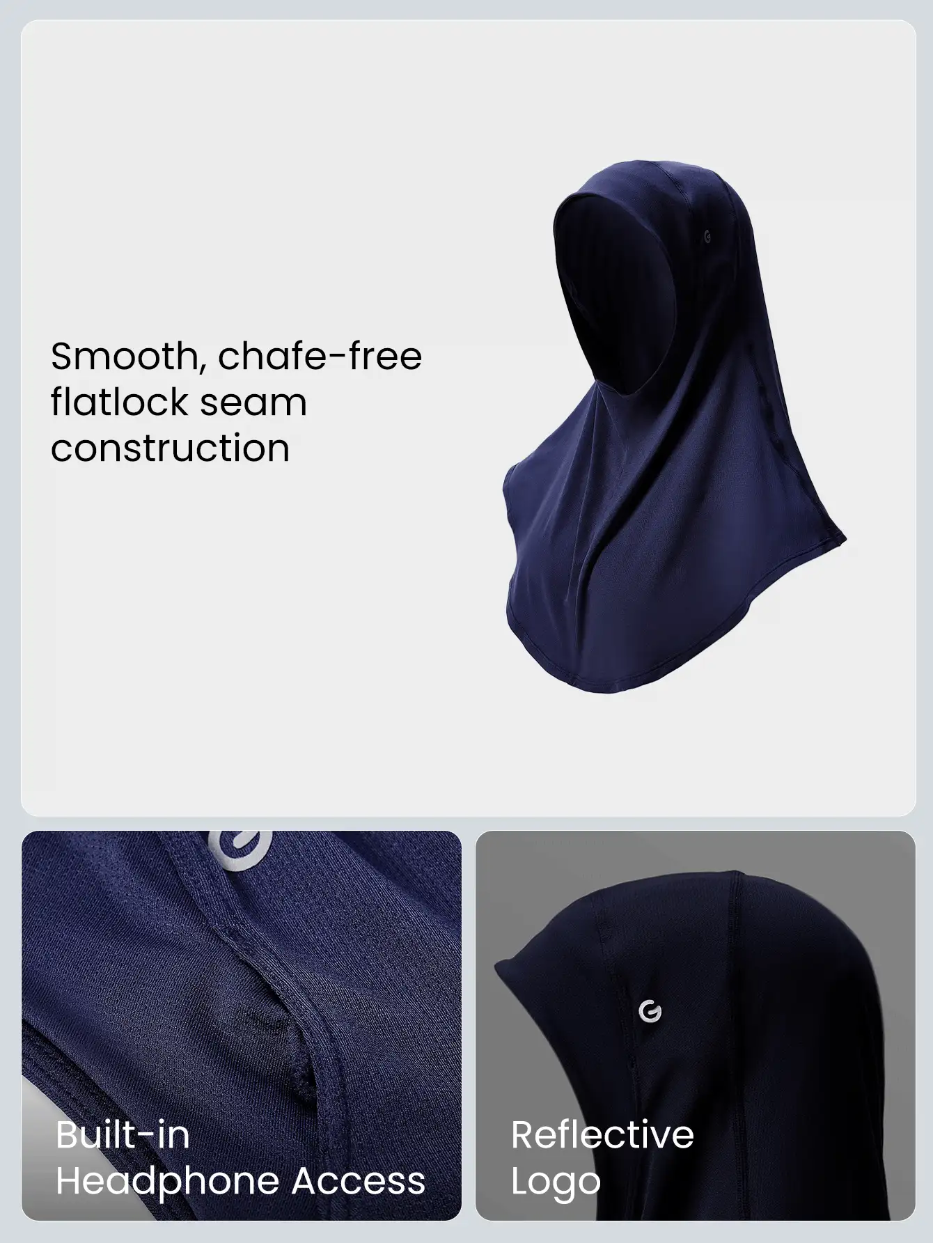 GLOWMODE Breathable Mesh Hood Hijab With Silicone Logo Running Workout Daily Casual
