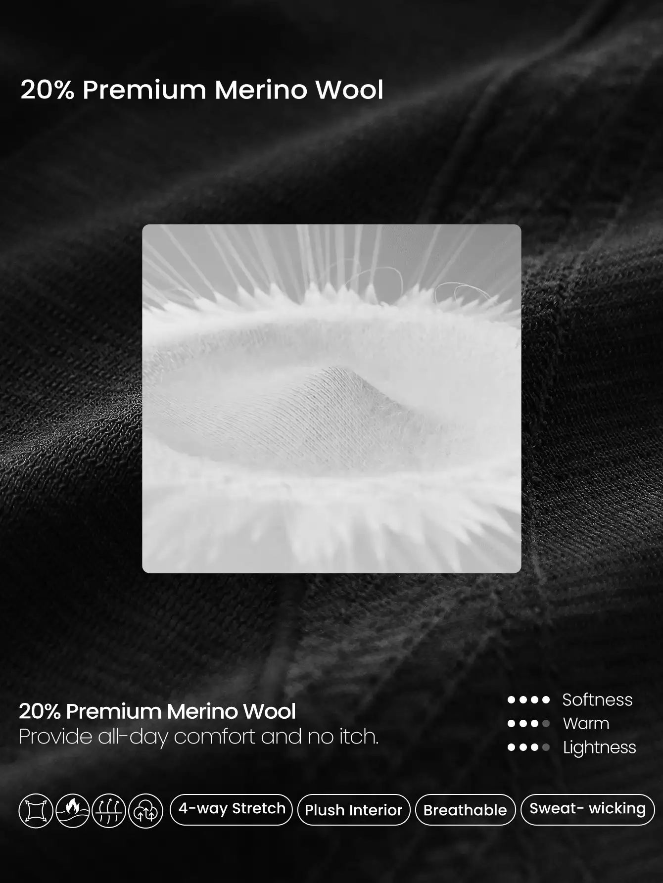 GLOWMODE Seamless Wool Soft Warm Fitted Performance Breathable Shaping Tee Daily Casual - Black - View 2