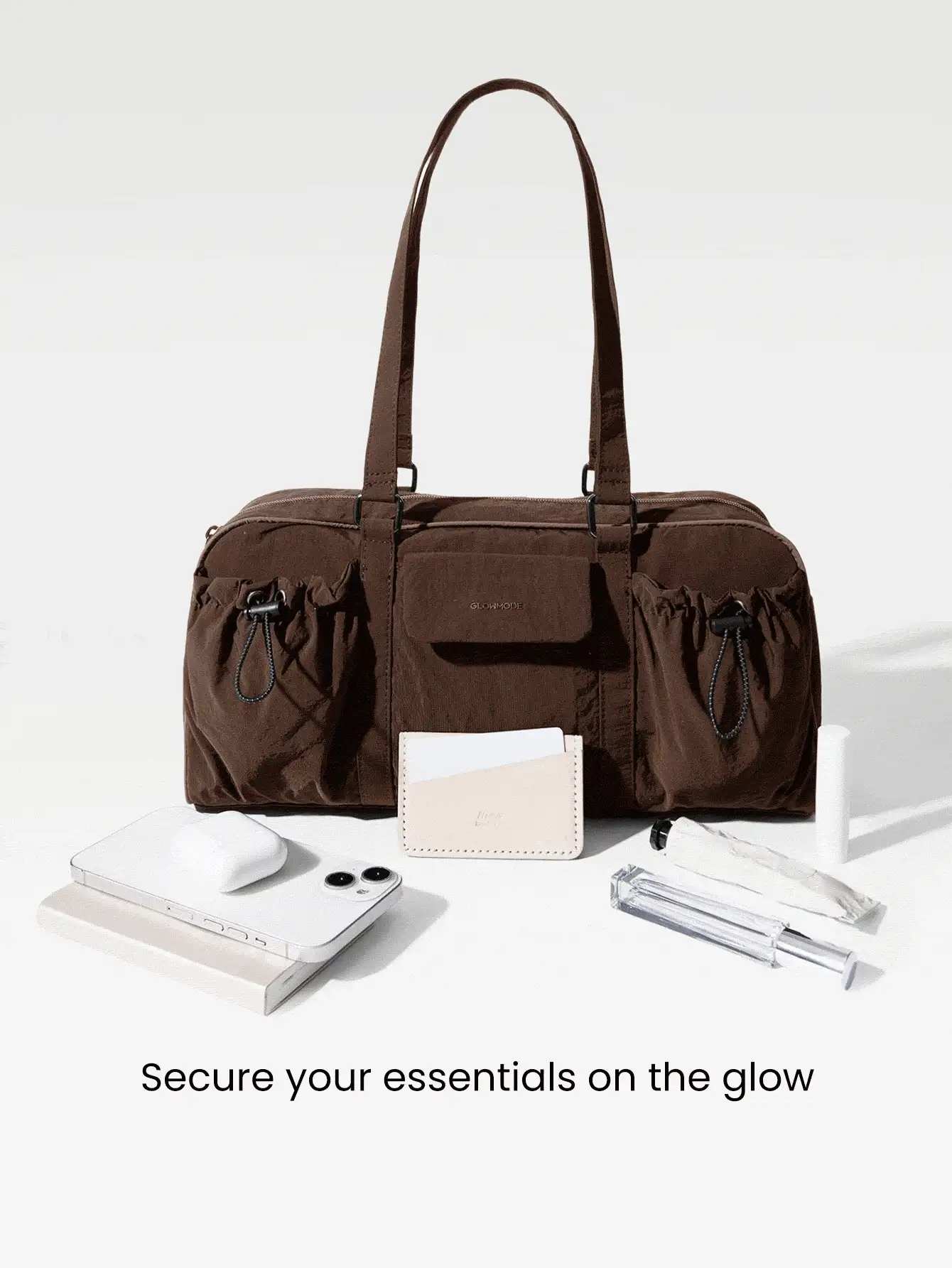 GLOWMODE 6L Hydro Hustle Water-Repellent Exterior Drawstring Snap Closure Zipper Flap Pockets Compartments Shoulder Duffle Bag Gym Studio Travel Vacation Holiday Daily Casual Wear