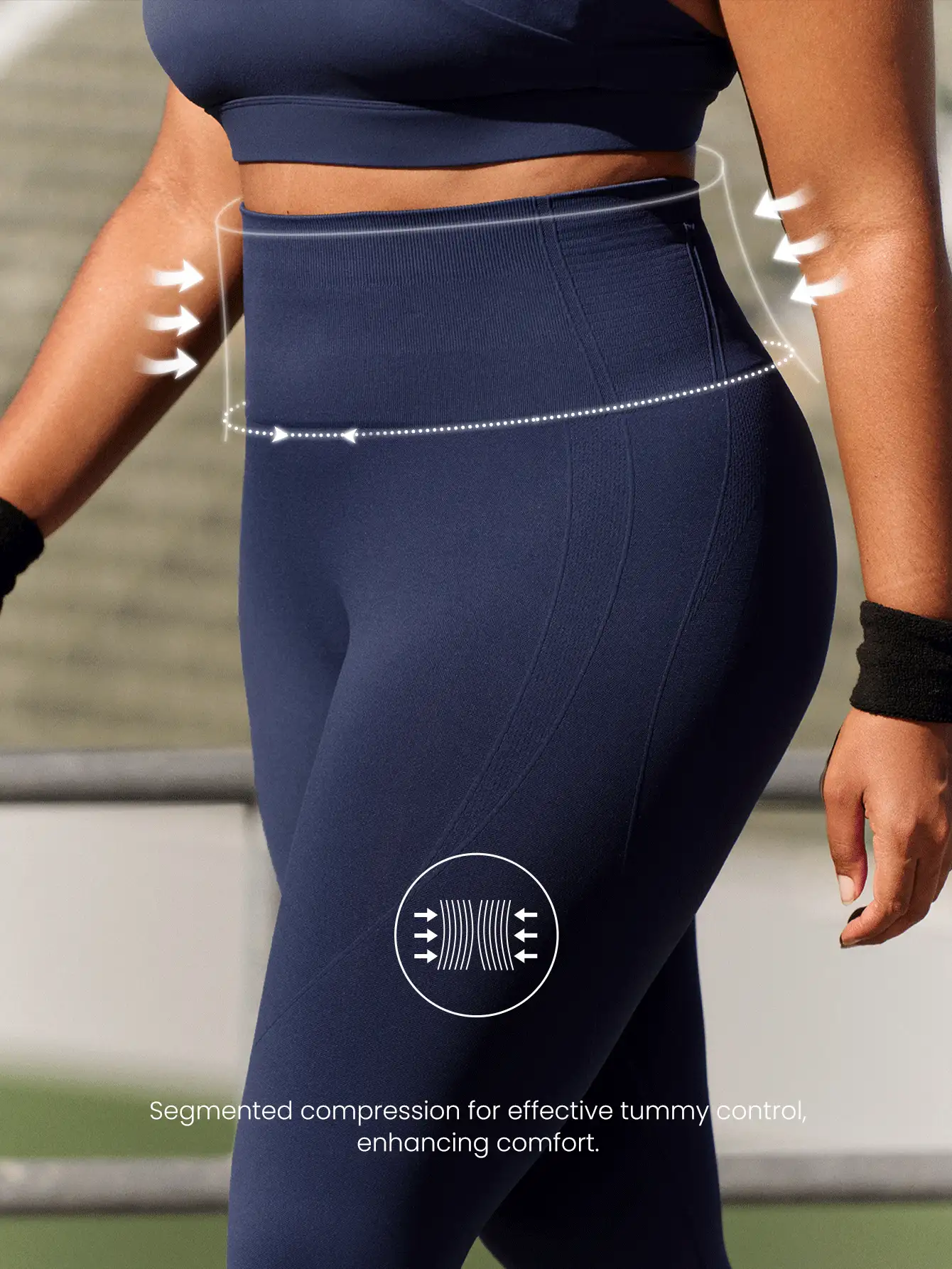 GLOWMODE 24英寸加大码无缝紧身裤，收腹提臀高腰设计，中等强度跑步慢跑训练健身房锻炼 - Dark Blue - 查看 3