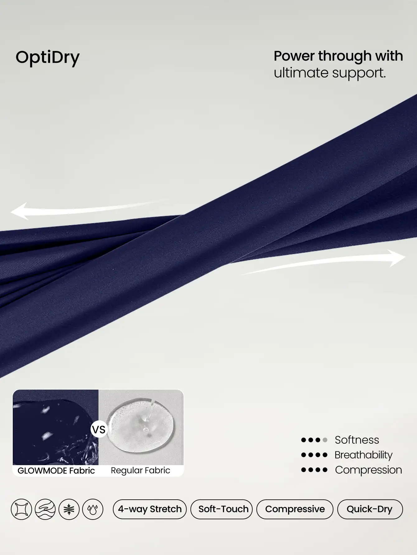 GLOWMODE OptiDry Plus Size Win Soft Stretchy Built-In Cups Square Neck Front Zipper Crossover Back Sports Bra Running Gym Workout Spring - Dark Blue - View 6