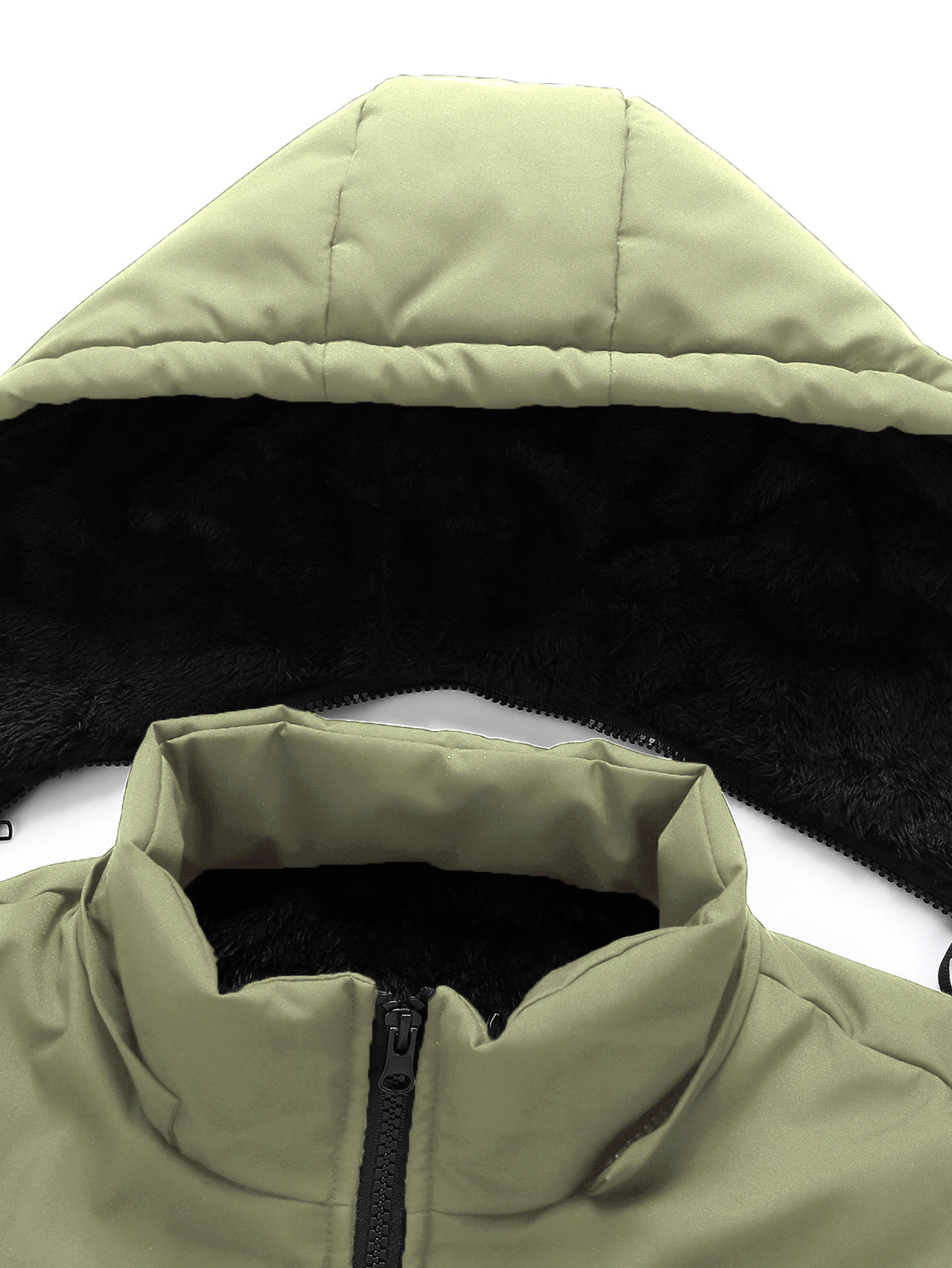 Manfinity Homme 男士保暖连帽拉链羽绒服，冬季款 - 橄欖綠 - 查看 4