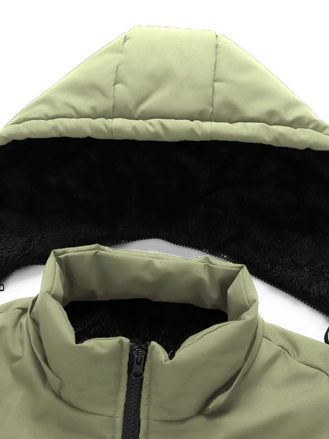 Manfinity Homme 男士保暖连帽拉链羽绒服，冬季款 - 橄欖綠 - 查看 4