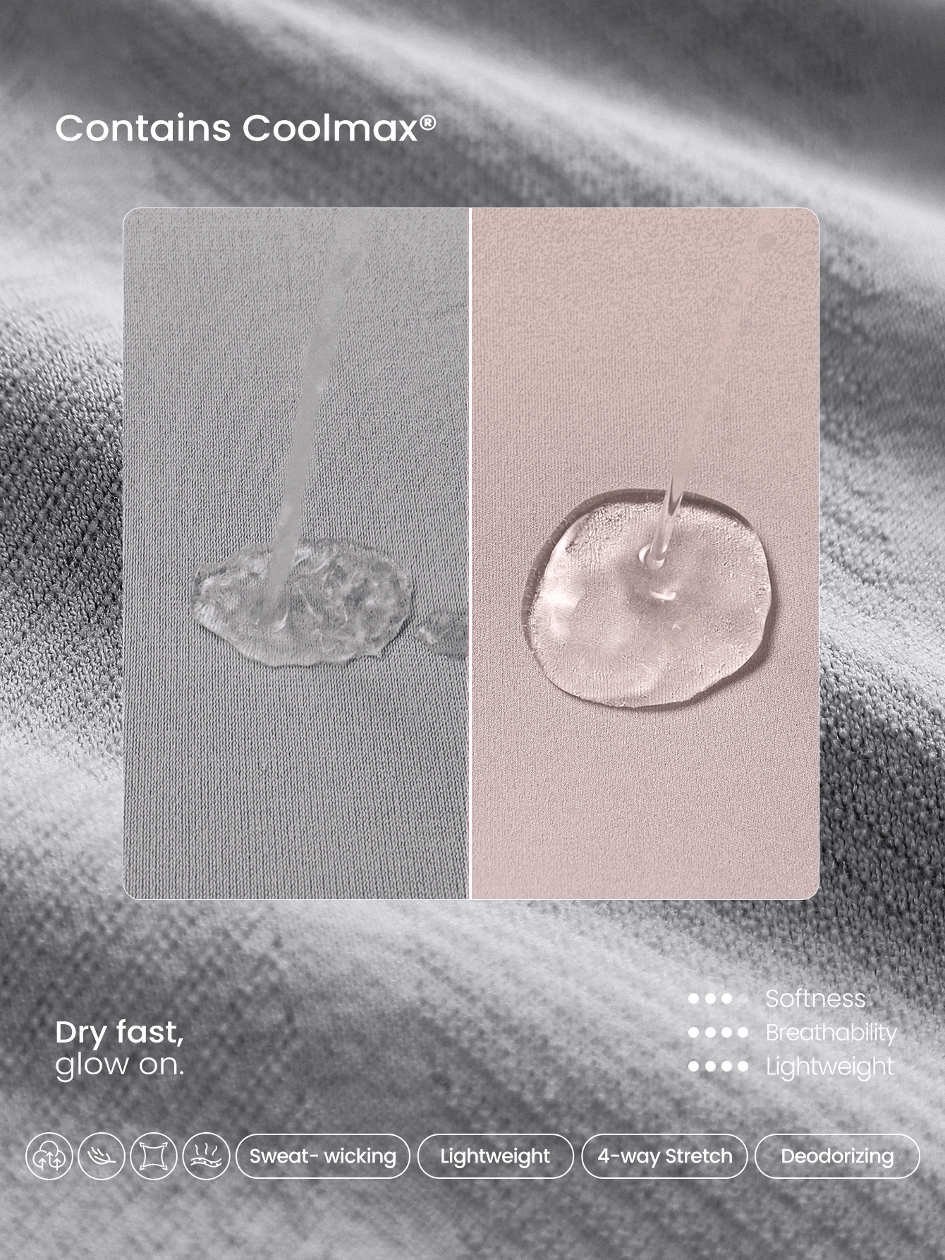 GLOWMODE Swift Seamless Arctic Edge 速干轻盈弹力修身拼接拇指孔长袖上衣，适合训练、跑步、日常运动穿着 - 灰色 - 查看 3