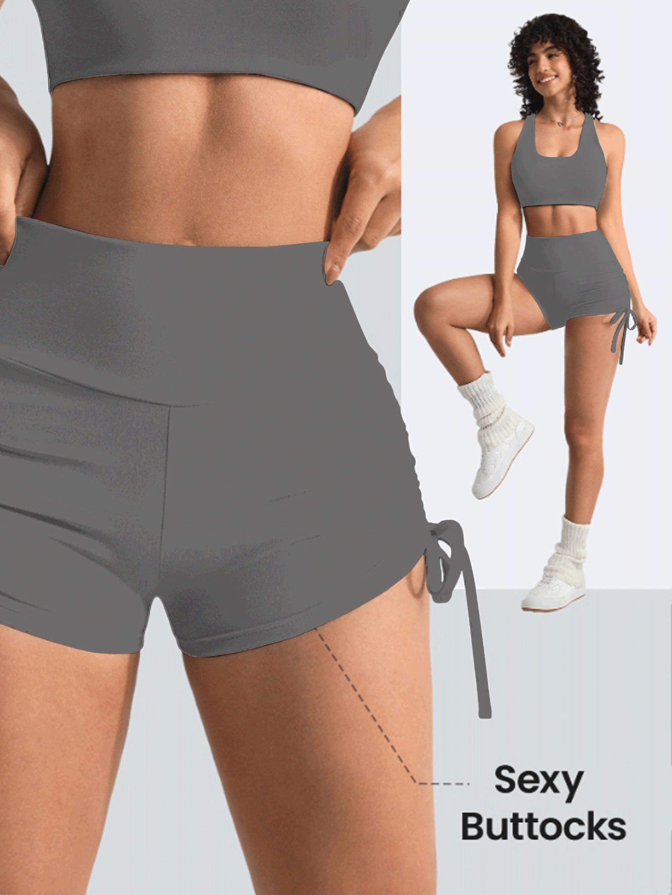 SHEIN Sports Shorts de yoga levantadores de glúteos de melocotón, shorts ajustados elásticos de cintura alta para entrenamiento de mujeres - Gris - Añade 2