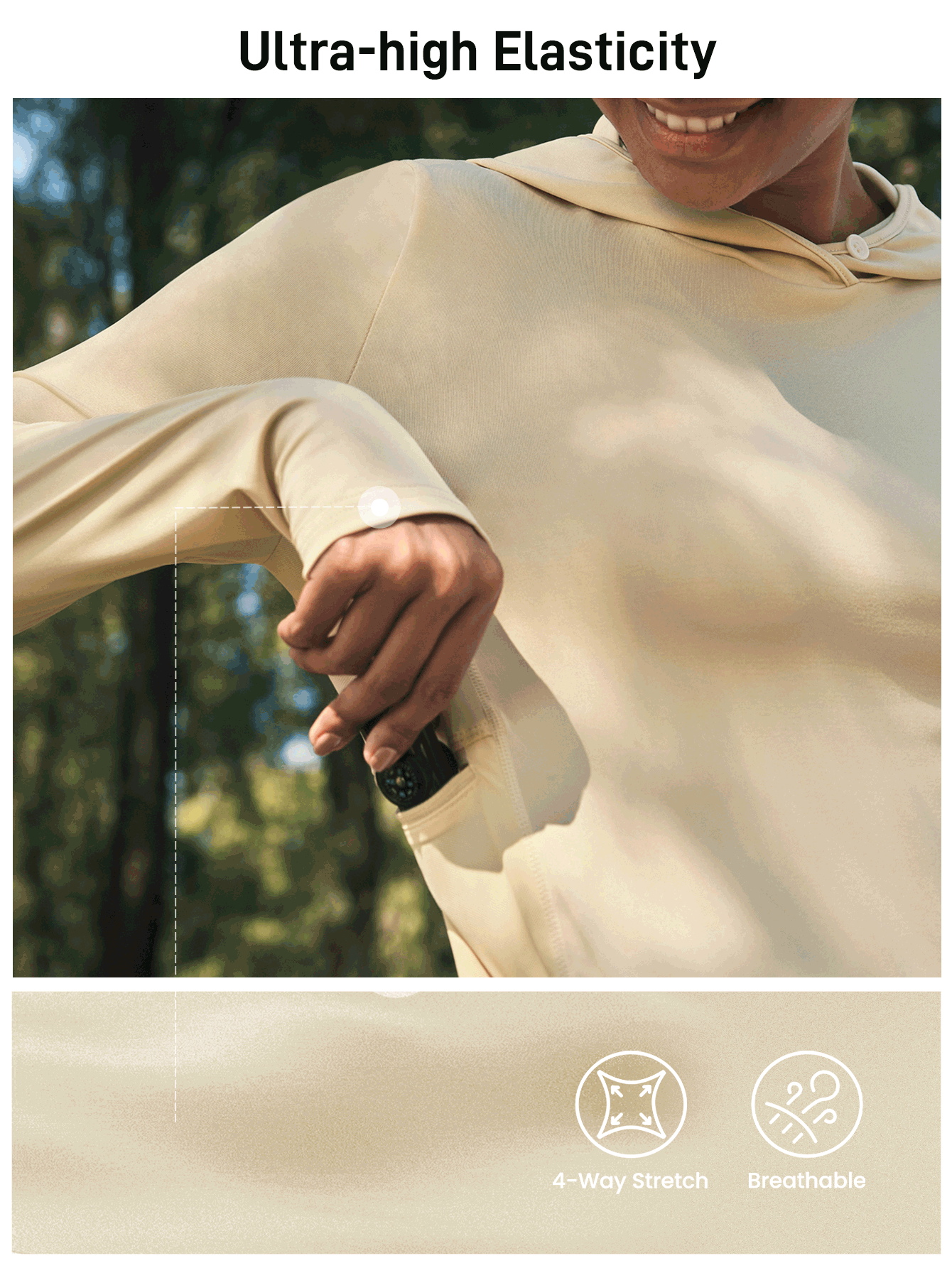 In My Nature 休闲百搭长袖卫衣，带口袋和拇指孔，适合户外运动，吸湿排汗，女士长袖运动服，长袖健身衫，女士跑步衫 - 杏色 - 查看 3