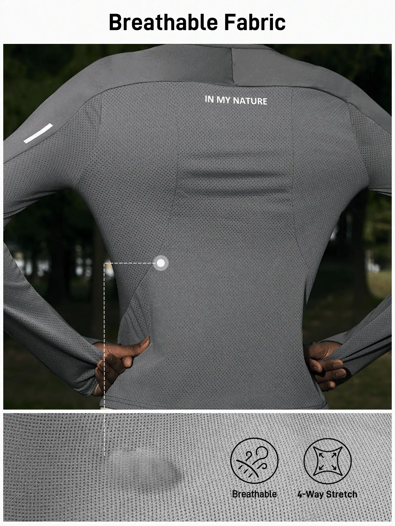 In My Nature 休闲百搭撞色前后印花带拇指孔长袖户外运动T恤 - 灰色 - 查看 5