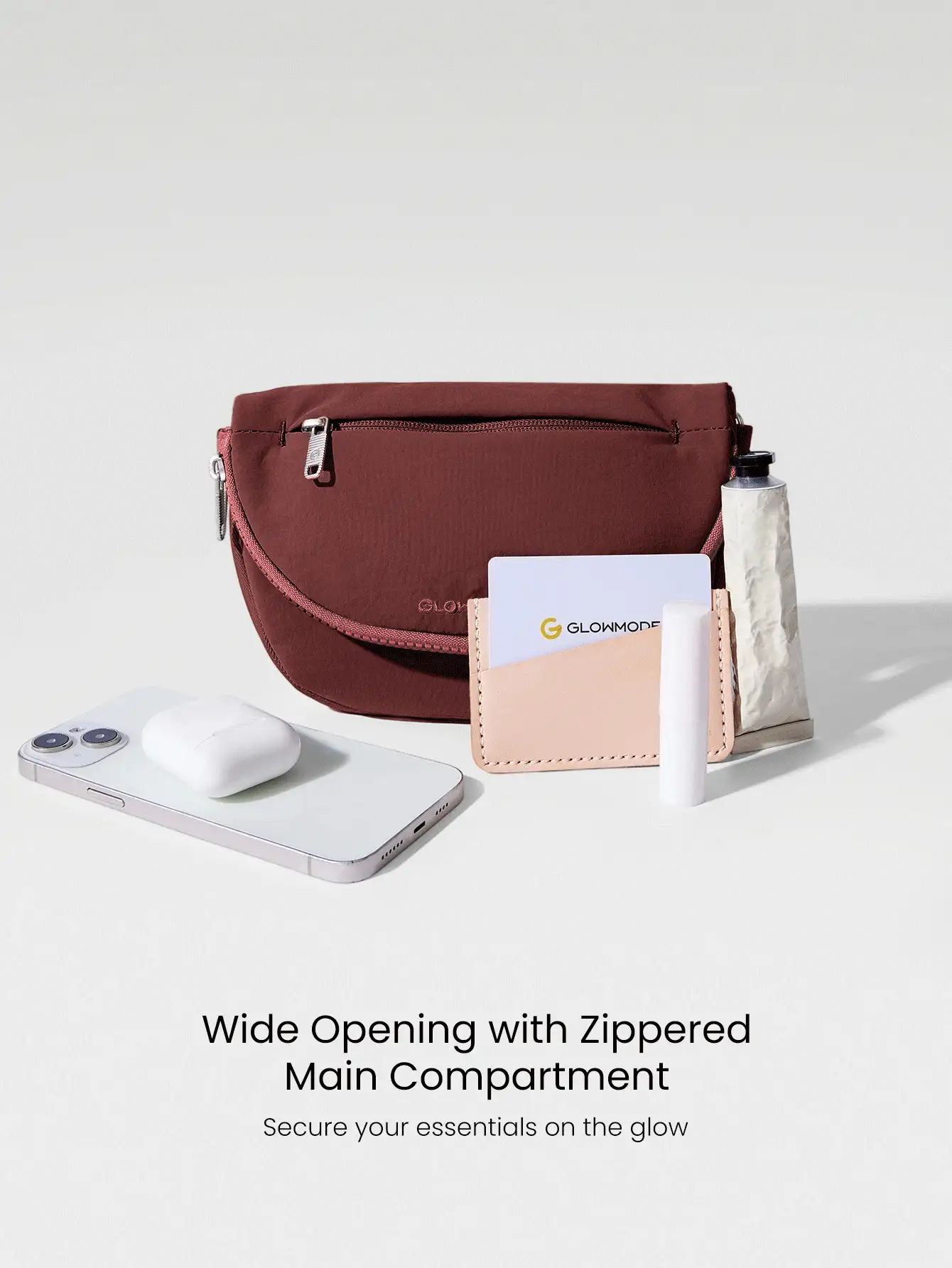 GLOWMODE 1.5L Easy Commute Water-Resistant Shoulder Strap Bag With Clippable Nano Pouch Daily Casual - 磚紅色 - 查看 3