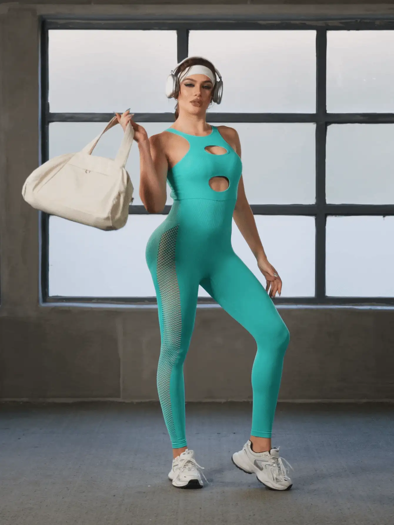 Innovista Mono de entrenamiento sin costuras para mujer con sujetador incorporado, almohadillas extraíbles, rayas geométricas de carreras, elástico, yoga, mono de gimnasio de una pieza con recorte de malla, diseño transpirable y de control del abdomen, color azul claro fresco - Azul - Ver 4