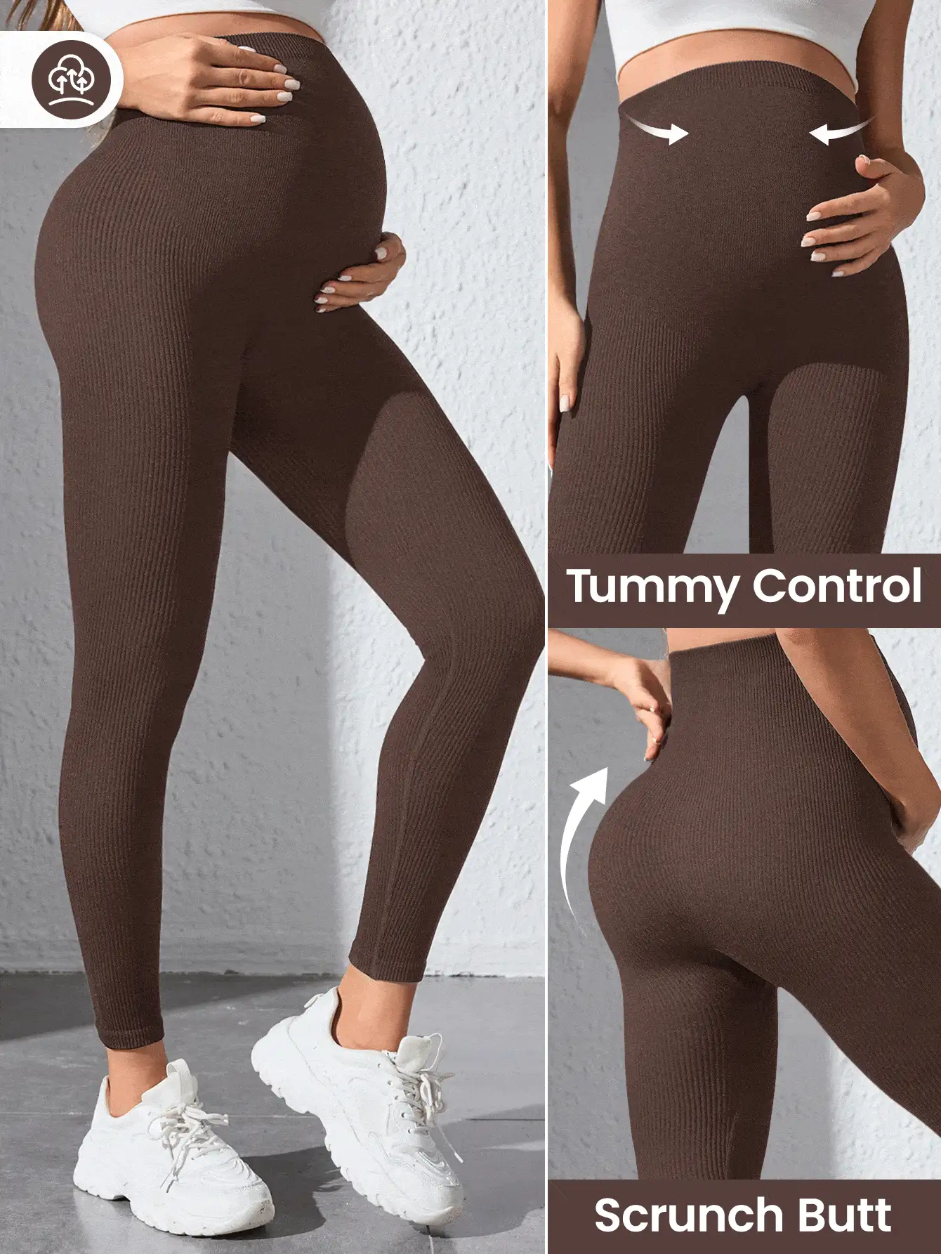 SHEIN Quần legging bầu cạp cao không đường may, màu cà phê - Màu nâu Sô-cô-la - Xem 6