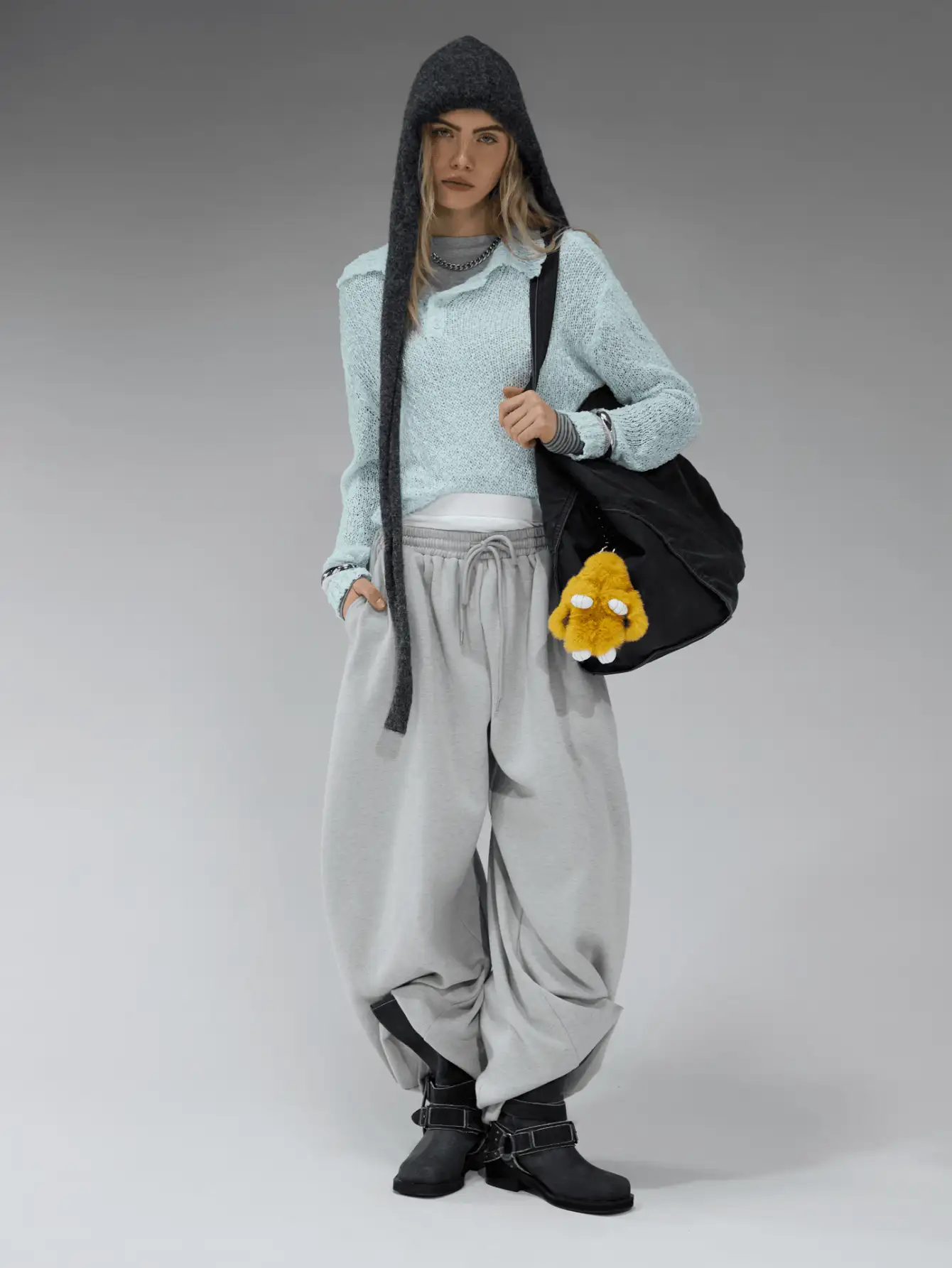 COUREZ 长袖开襟针织Polo衫/Y2K长袖上衣 外出上衣 女式上衣 冬季女装 - 薄荷綠 - 查看 2