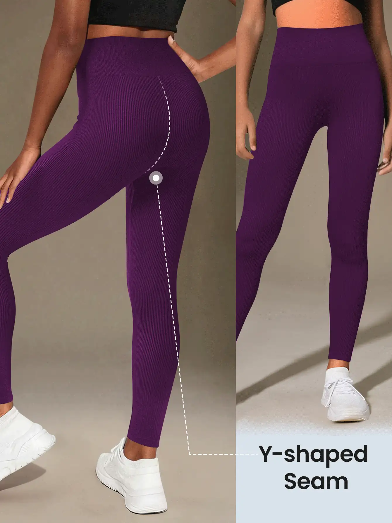 Quần legging thể thao lưng cao liền mạch có gân cho bé gái tuổi teen - Quần legging mềm mại như làn da thứ hai, nhanh khô, thoáng khí, co giãn 4 chiều, dùng để chạy bộ, đạp xe, tập yoga, bóng chày, thường ngày, màu đen - Màu tím - Xem 7