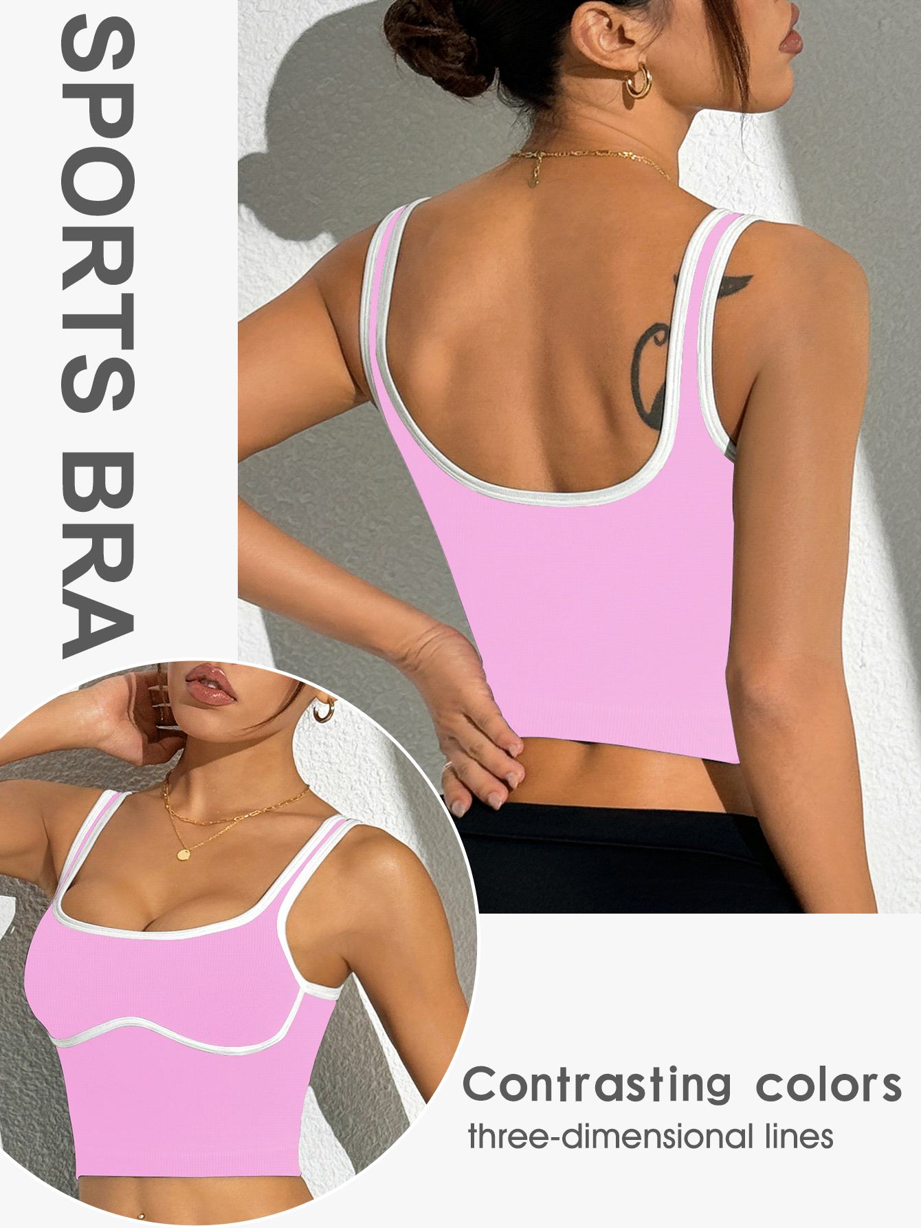 Slayform Women's Patchwork Color Casual Daily Fitness Yoga Sports Tank Top - Watermelon Pink - View 2