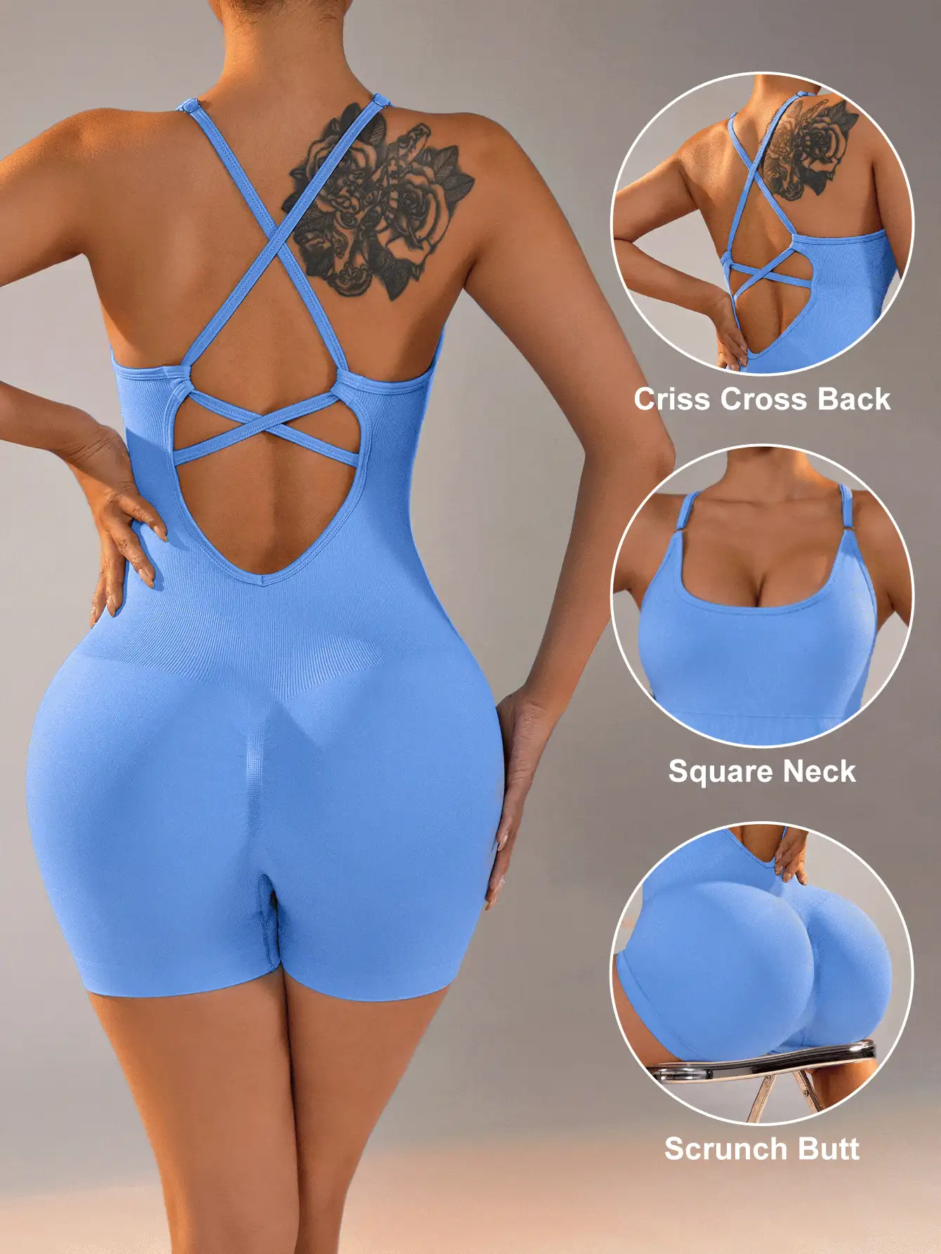 Gameset SHEIN Sport 女士纯色极简瑜伽连体裤，日常穿着 - 彩色 - 查看 3