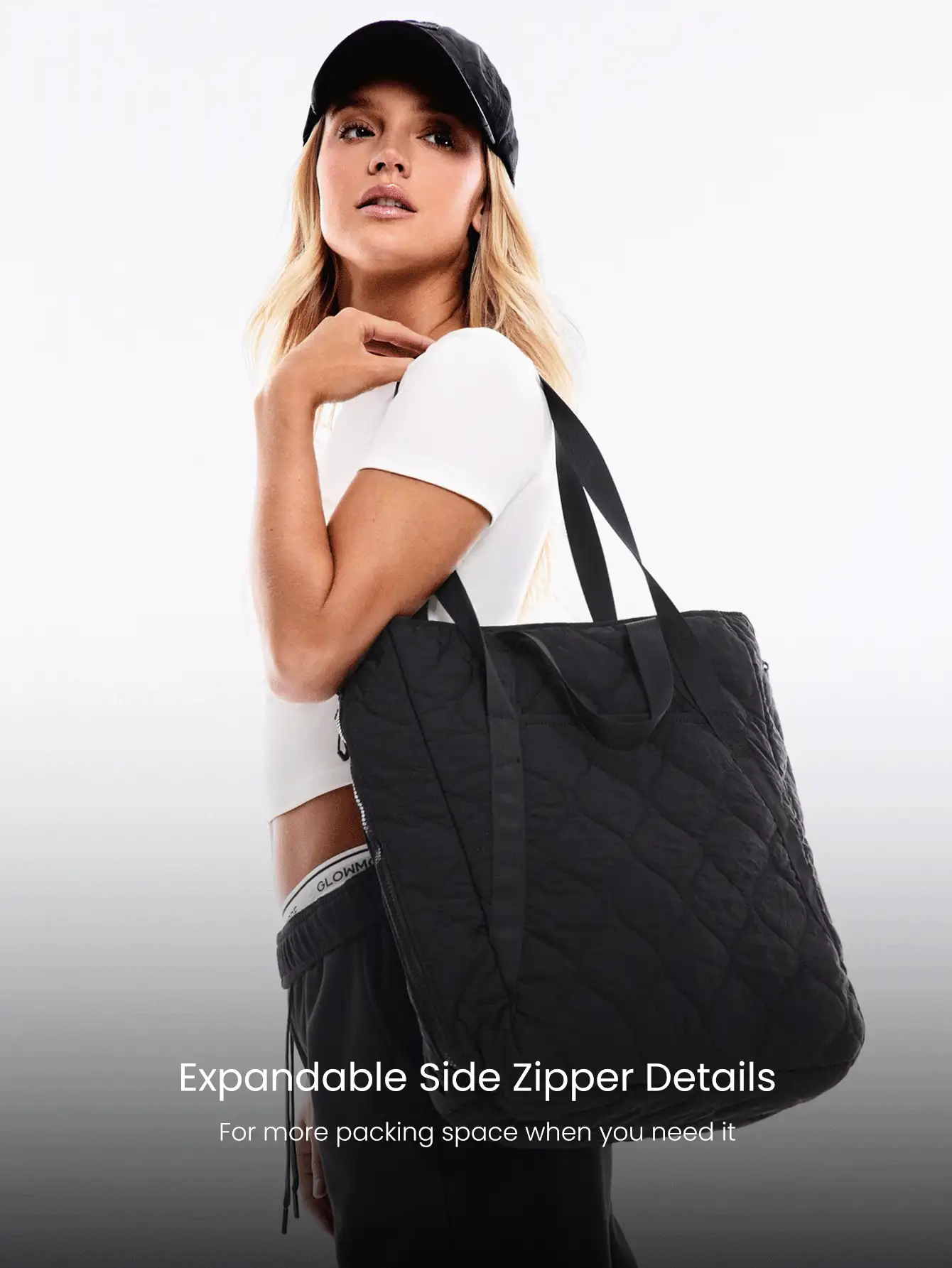 GLOWMODE 17升防水绗缝可扩展多口袋双手柄手提包日常休闲运动旅行 - 黑色 - 查看 4